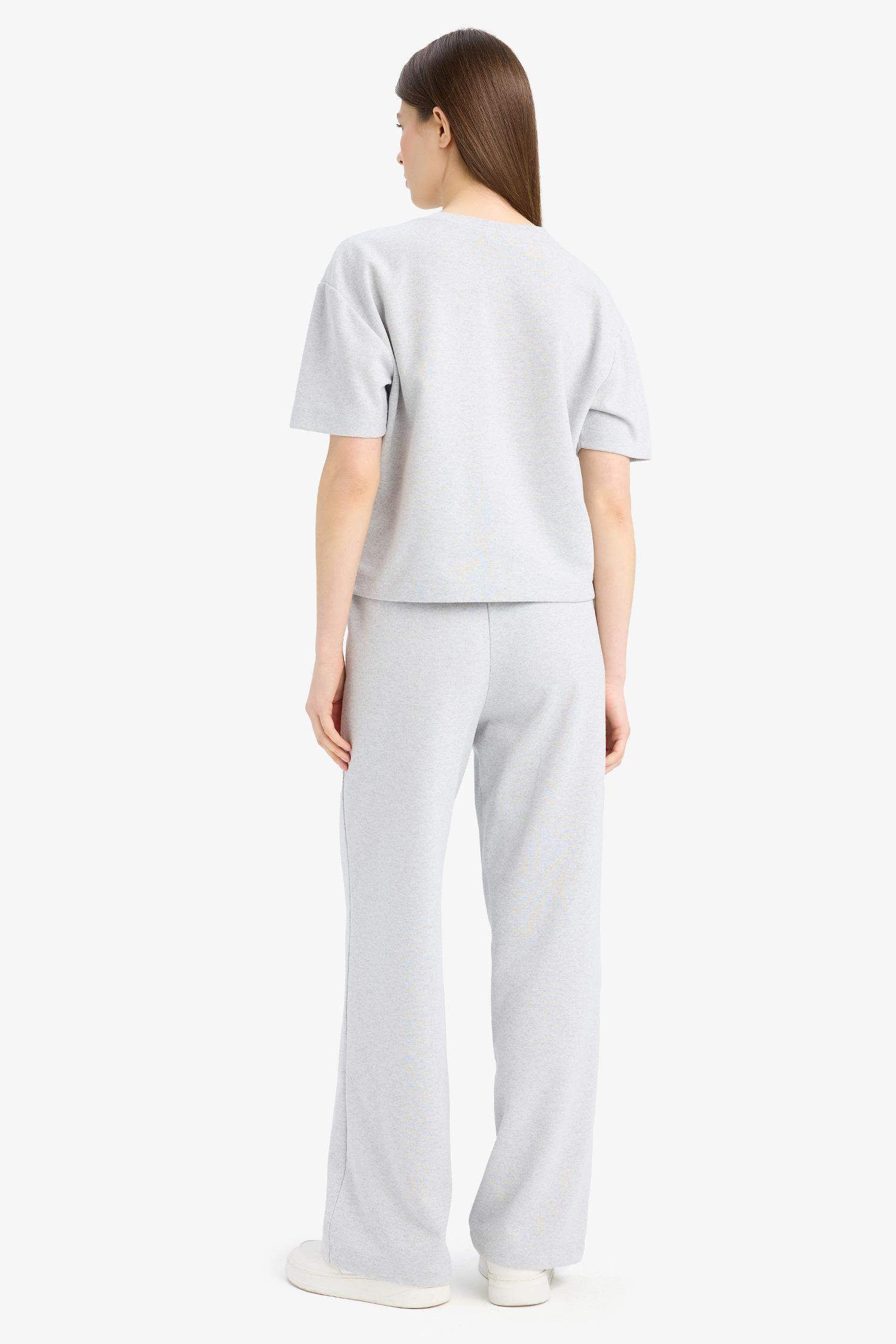 Relax Fit 2'li Takım Bisiklet Yaka Kısa Kollu Üst Beli Lastikli Uzun Alt