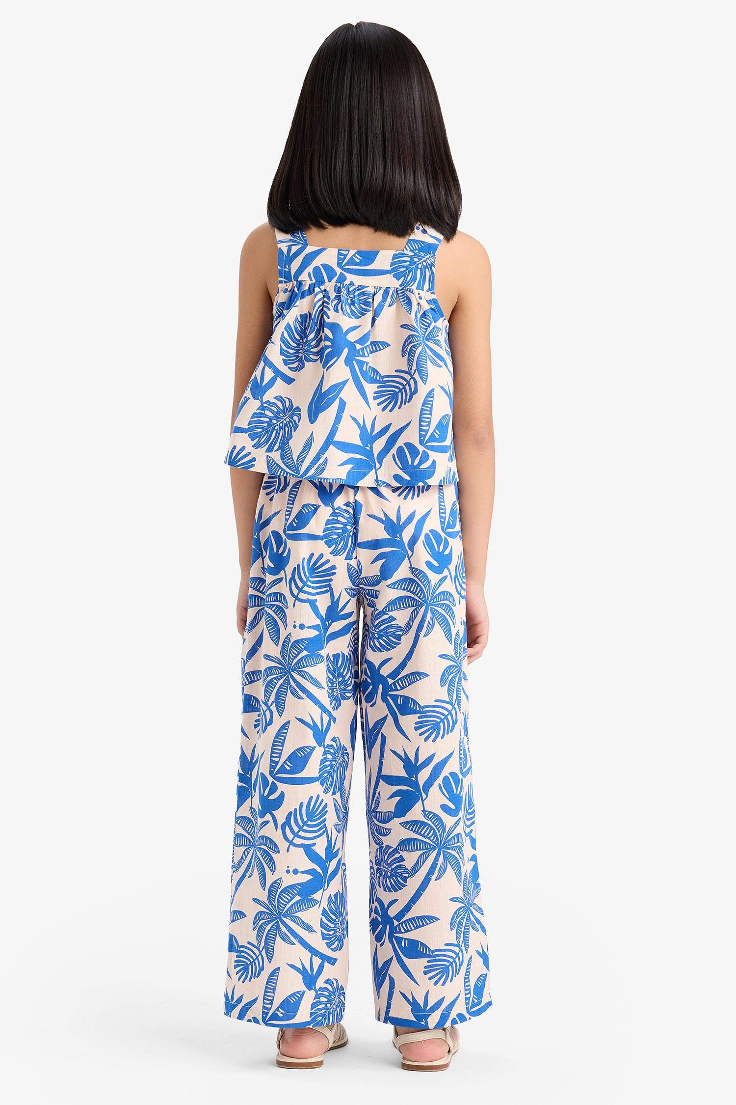 سيت بناتي بنطلون وبلوزة ذو مظهر كتان - قطعتين