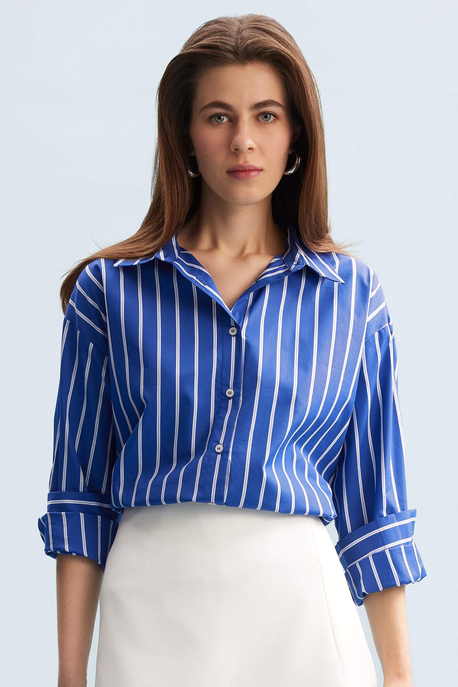 Oversize Geniş Kalıp Çizgili Poplin Uzun Kollu Gömlek