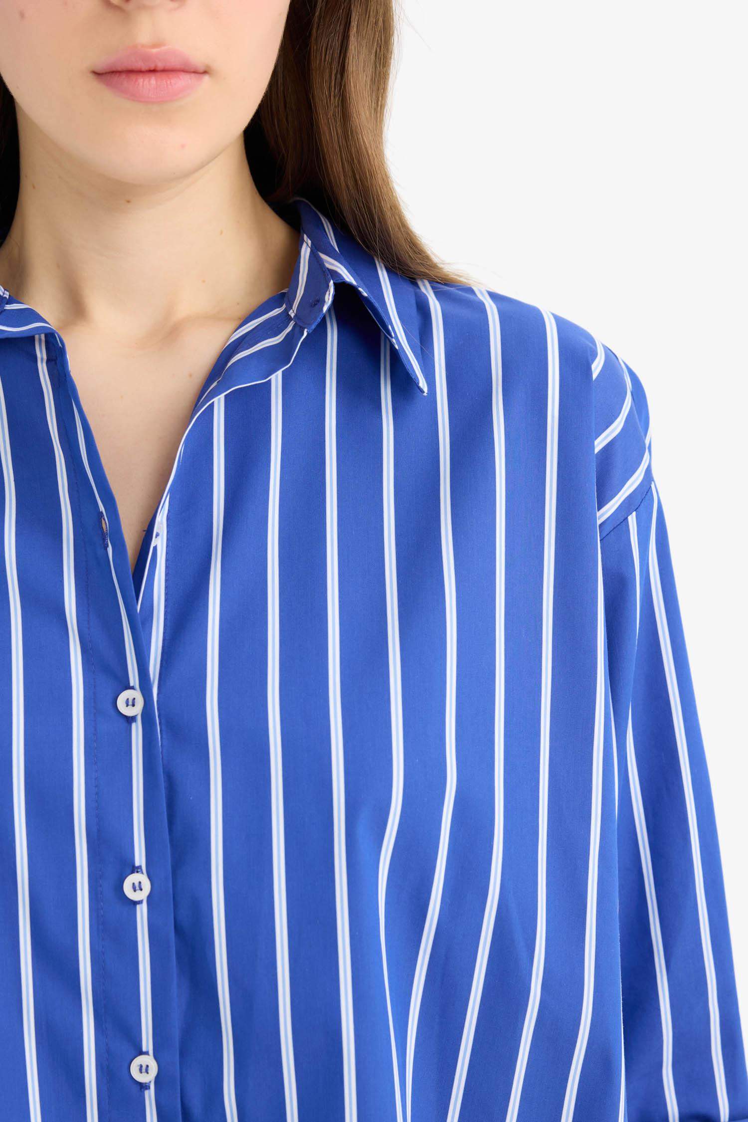 Oversize Geniş Kalıp Çizgili Poplin Uzun Kollu Gömlek