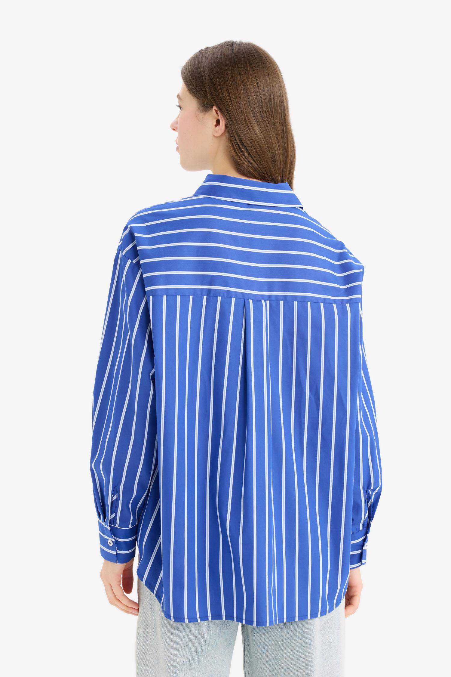 Oversize Geniş Kalıp Çizgili Poplin Uzun Kollu Gömlek