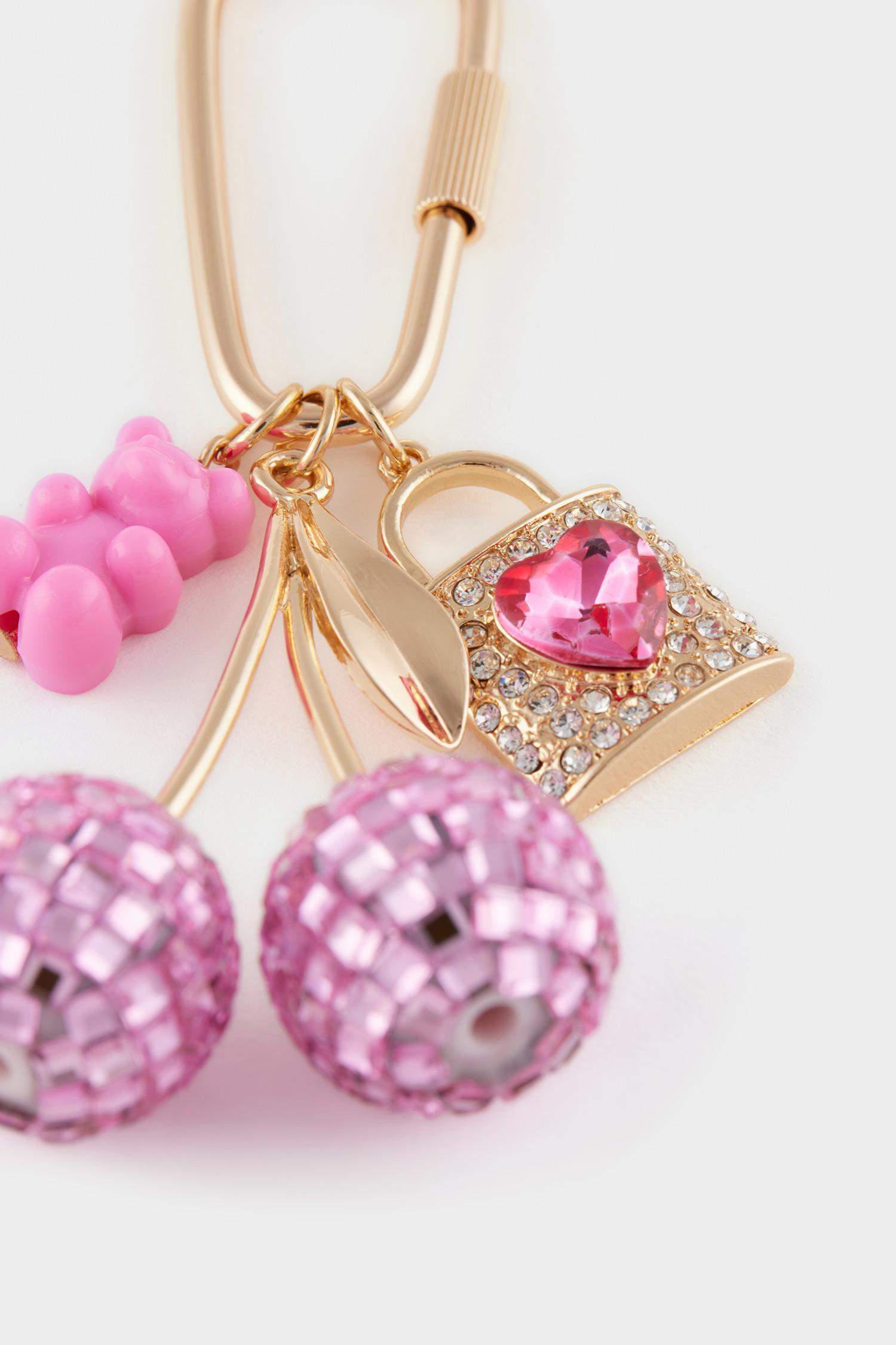 Kadın Pembe Taşlı Kirazlı Charm Anahtarlık