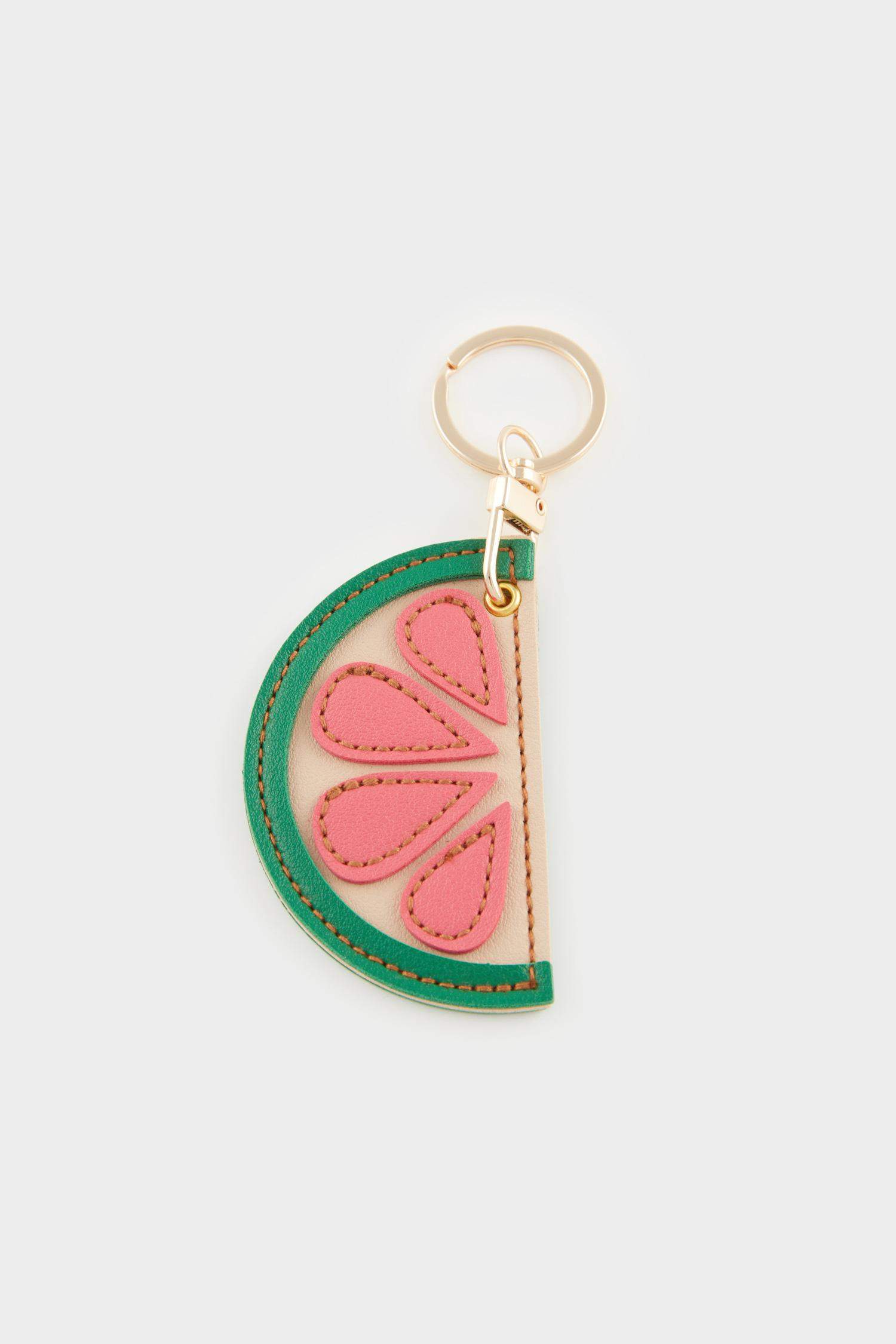 Woman Pink Lemon Motif Charm Keychain
