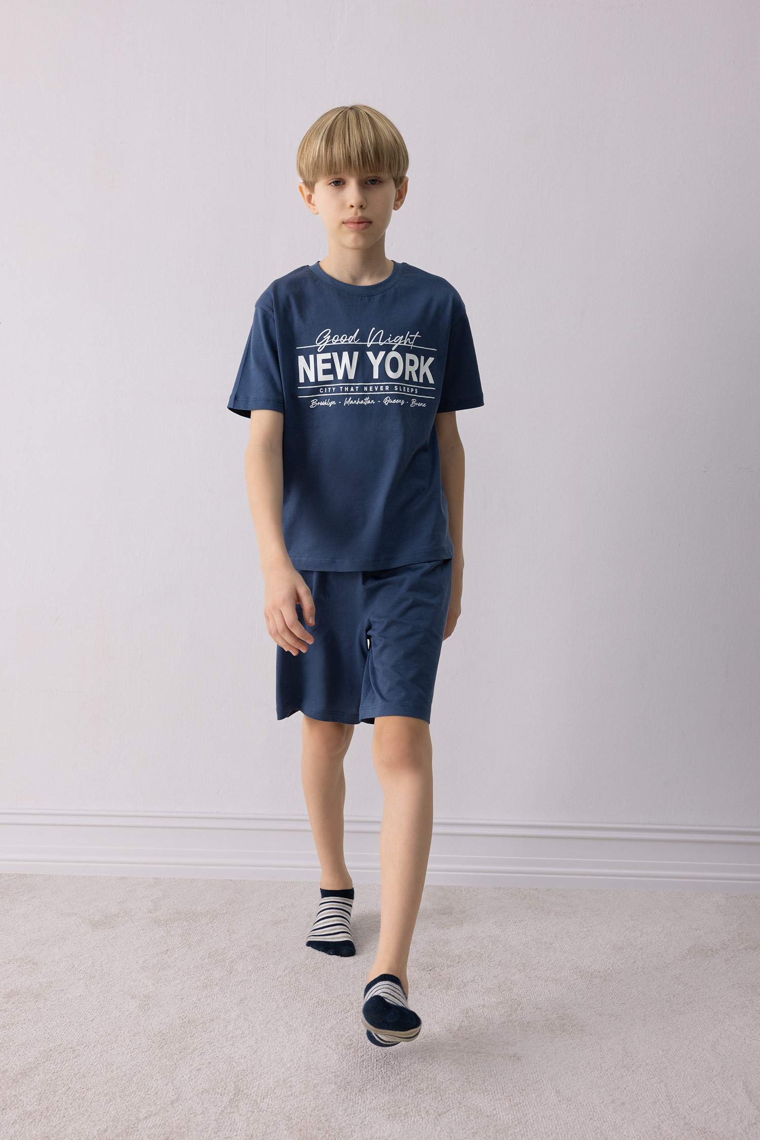 Erkek Çocuk Pijama Takımı Baskılı Kısa Kollu Tişört Beli Lastikli Şort