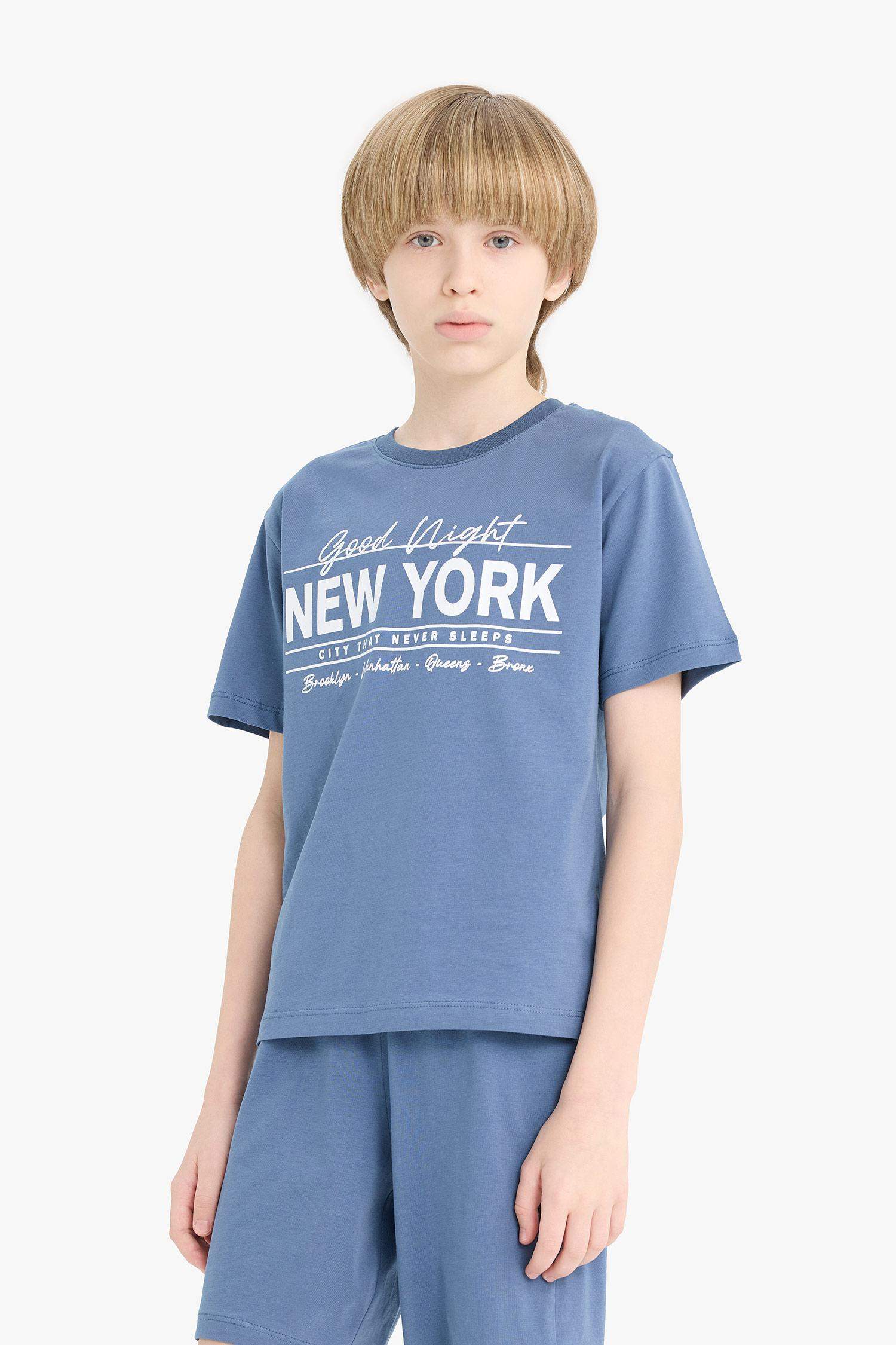 Erkek Çocuk Pijama Takımı Baskılı Kısa Kollu Tişört Beli Lastikli Şort