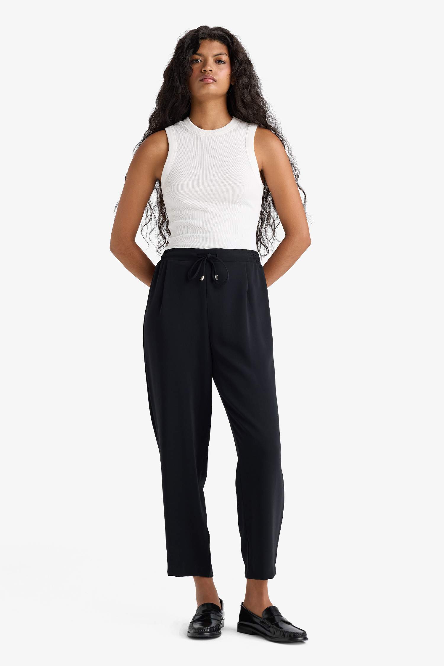 Carrot Fit High Waist Straight Leg Trousers