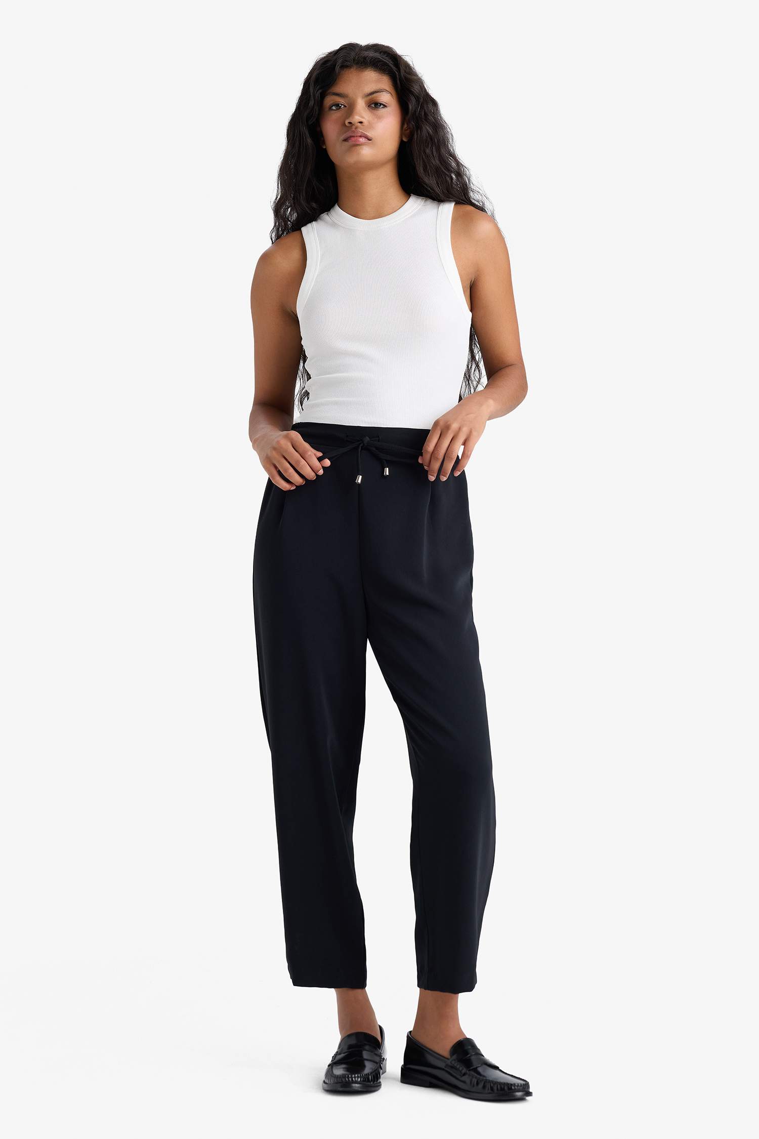Carrot Fit High Waist Straight Leg Trousers