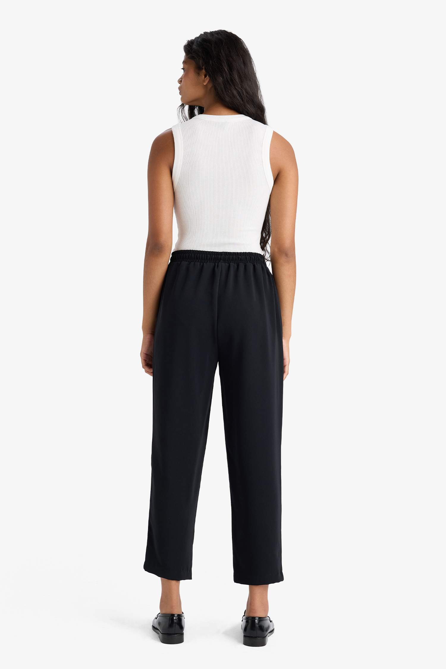 Carrot Fit High Waist Straight Leg Trousers