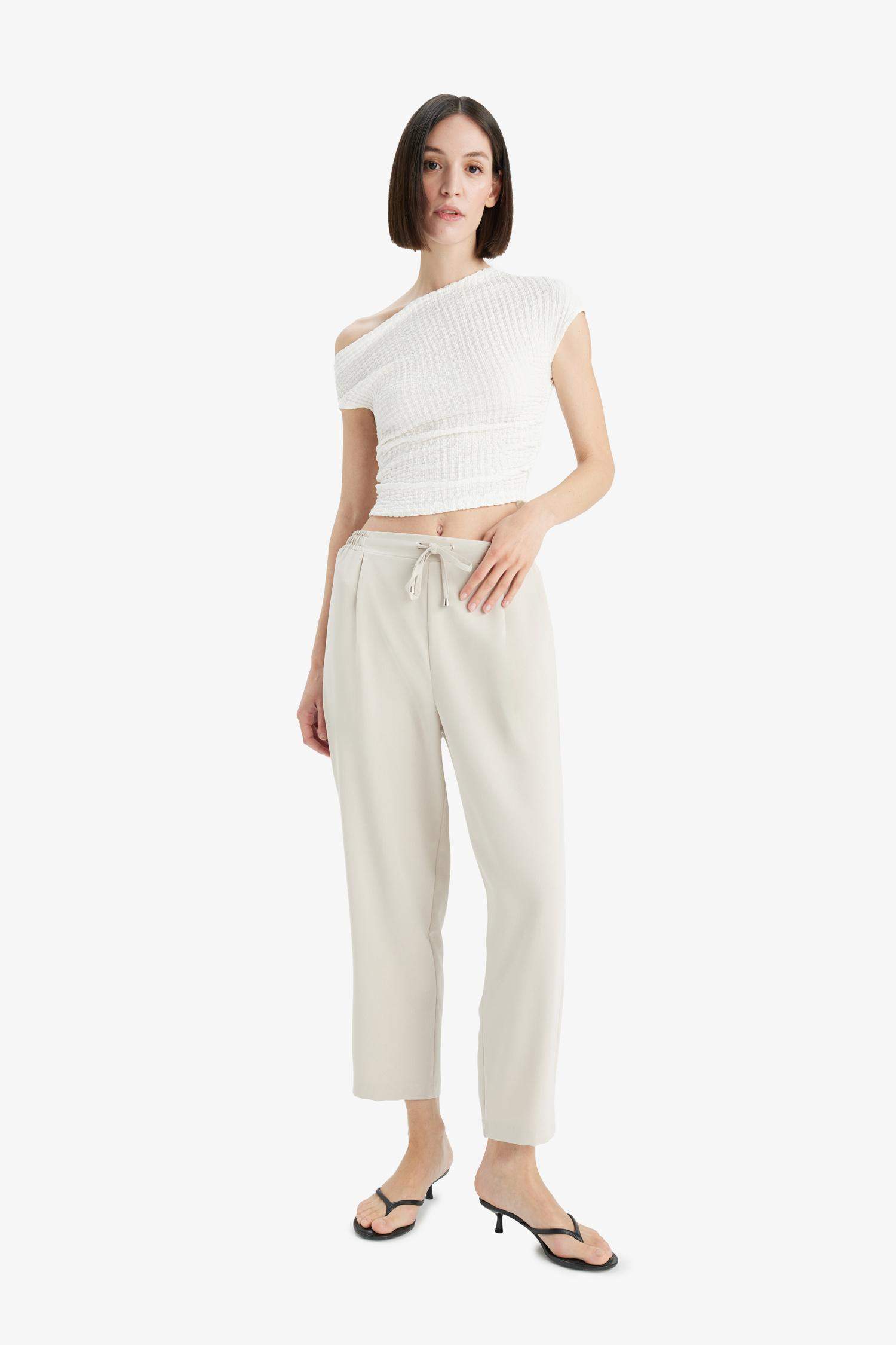 Carrot Fit High Waist Straight Leg Trousers