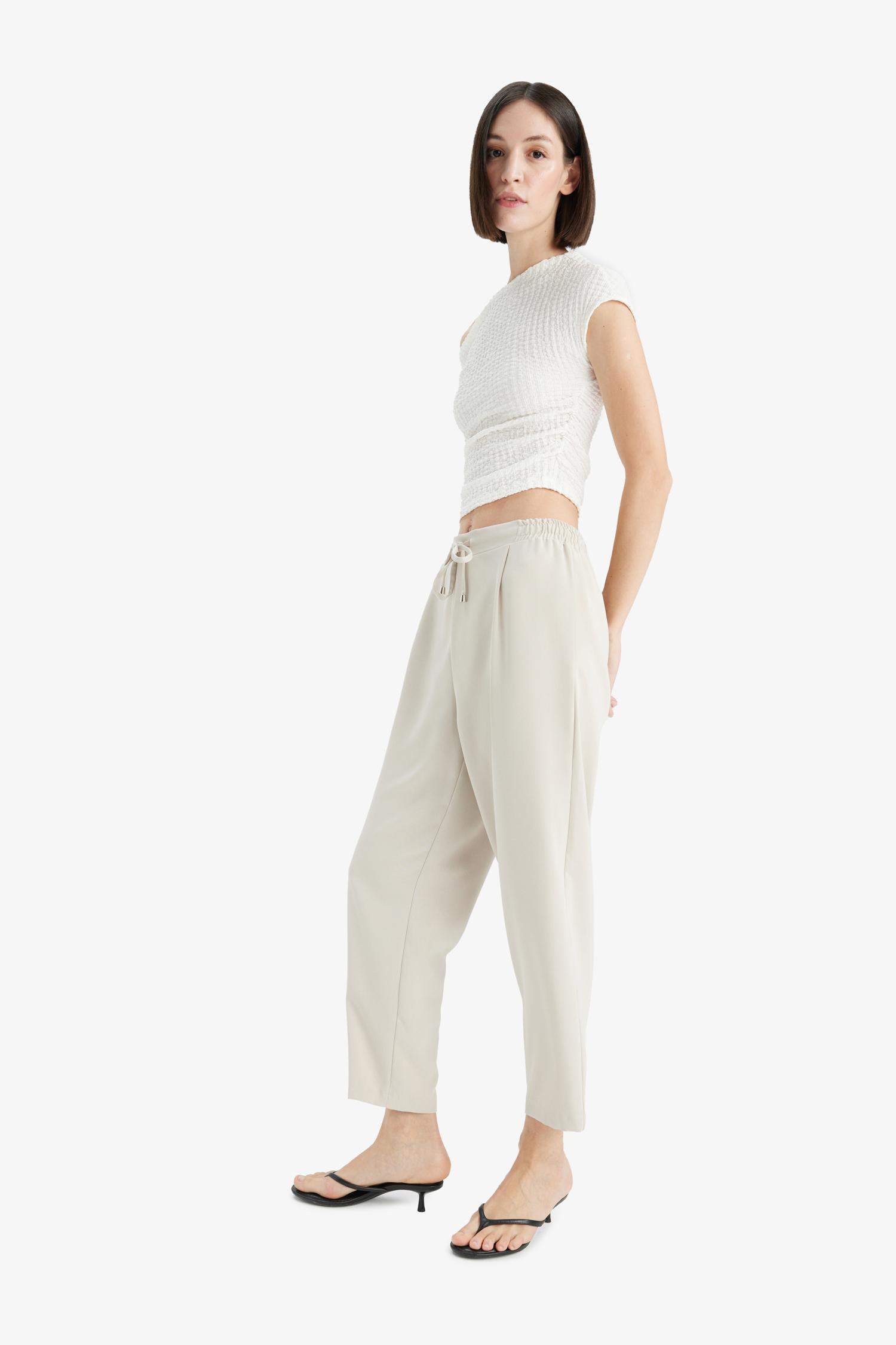 Carrot Fit High Waist Straight Leg Trousers