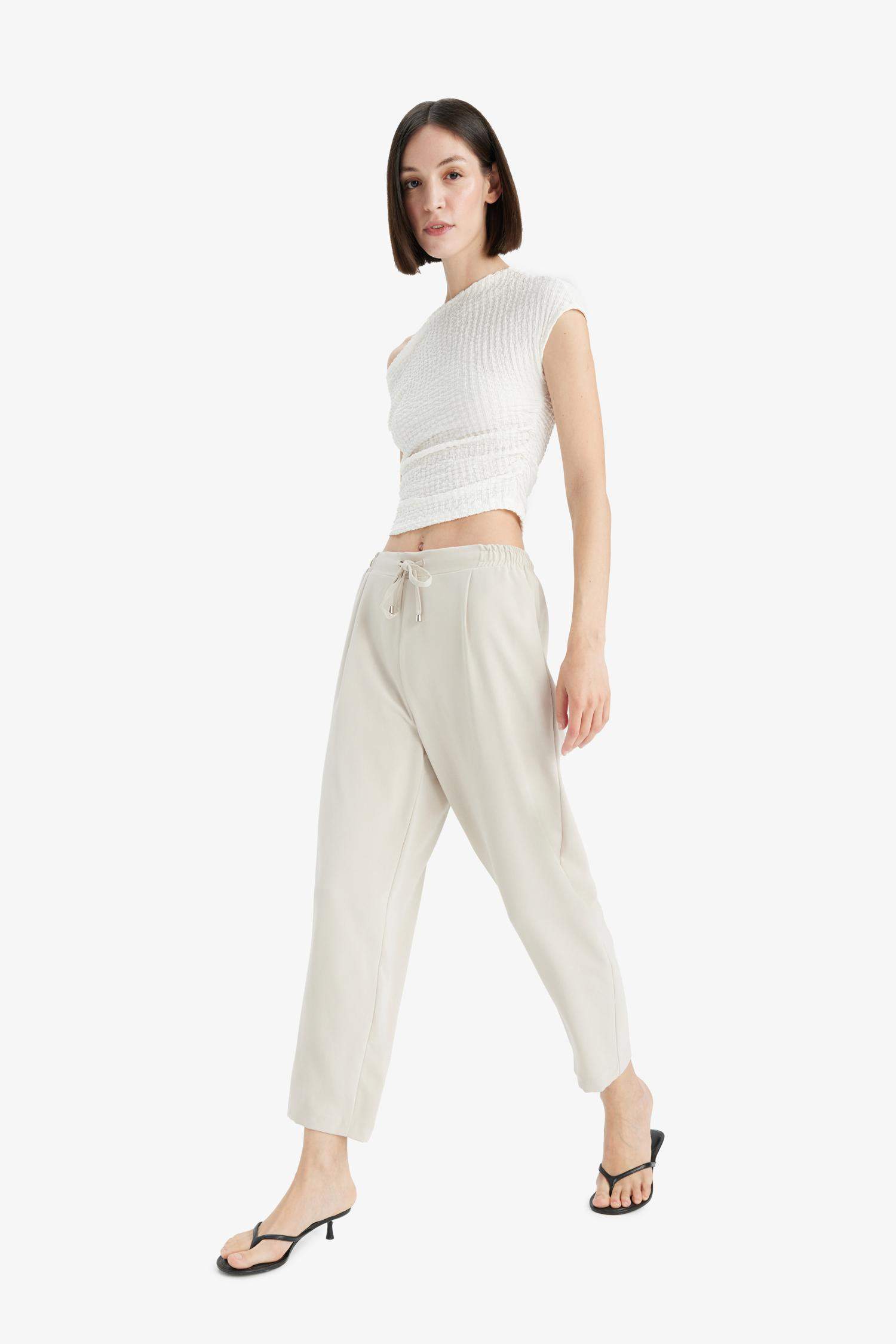 Carrot Fit High Waist Straight Leg Trousers
