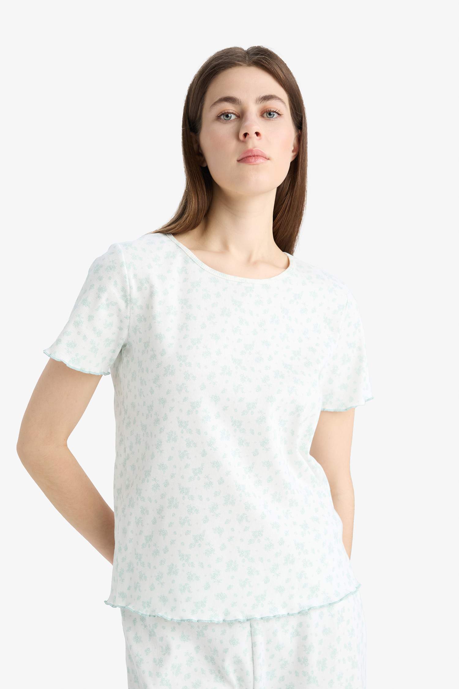 Pijama Takımı Ribana Kısa Kollu Üst Beli Lastikli Uzun Alt-Fall in Love