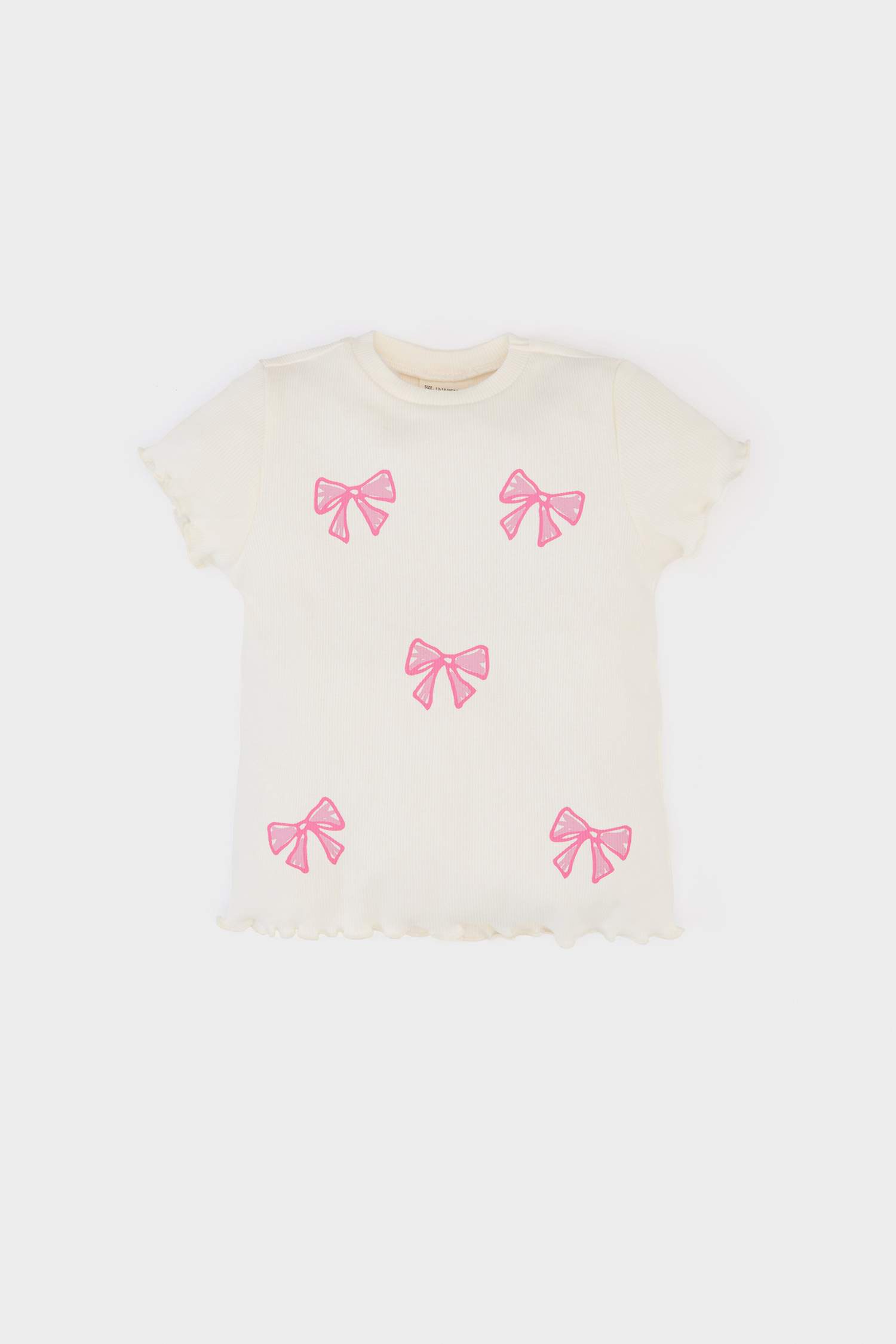 Kız Bebek Bisiklet Yaka Kurdele Baskılı Fitilli Kaşkorse Kısa Kollu Tişört