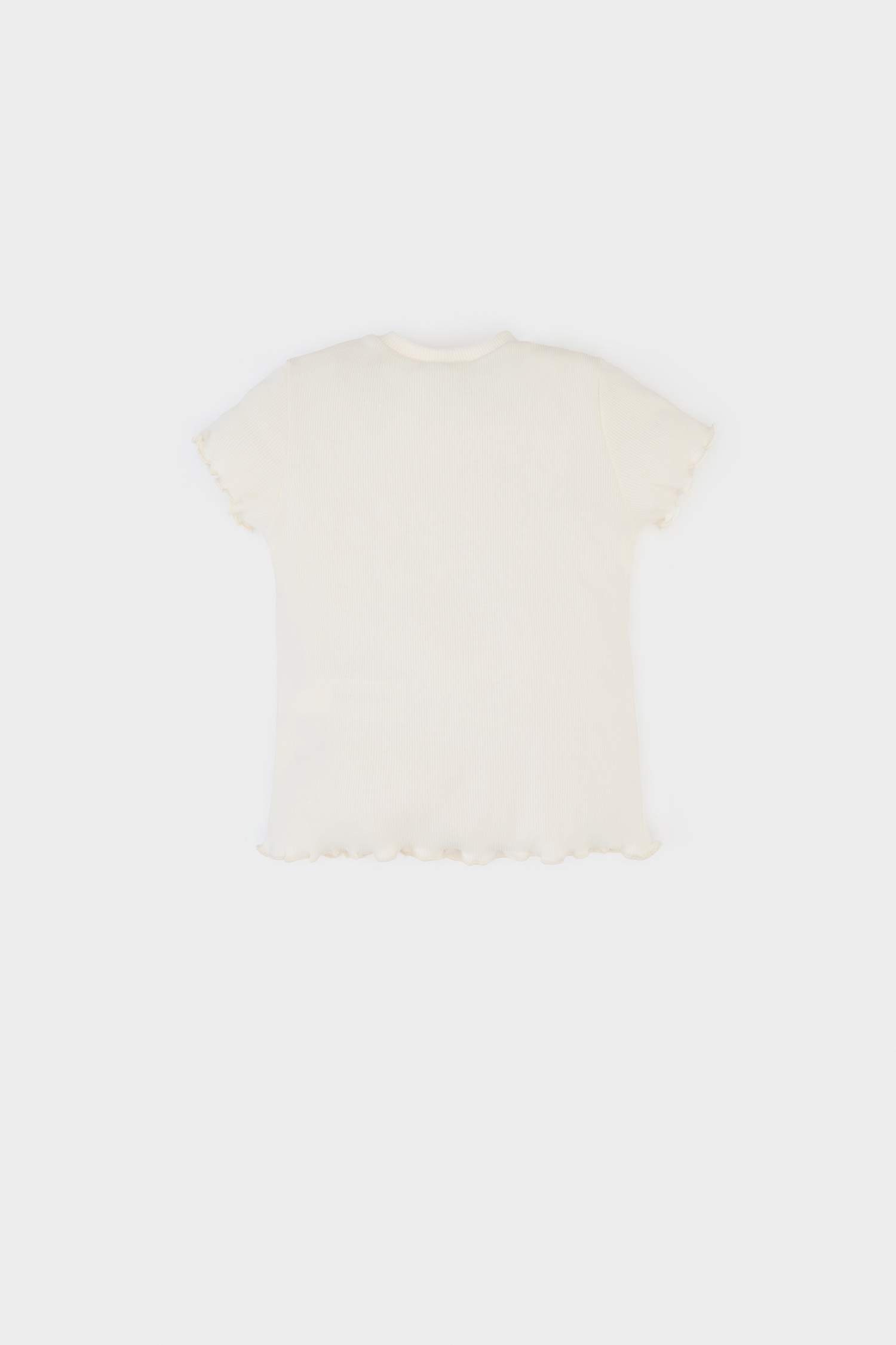 Kız Bebek Bisiklet Yaka Kurdele Baskılı Fitilli Kaşkorse Kısa Kollu Tişört