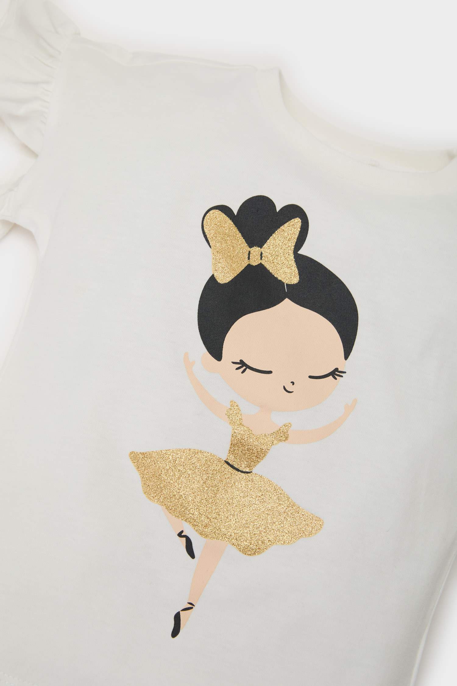 Kız Bebek Bisiklet Yaka Balerin Baskılı Kısa Kollu Tişört