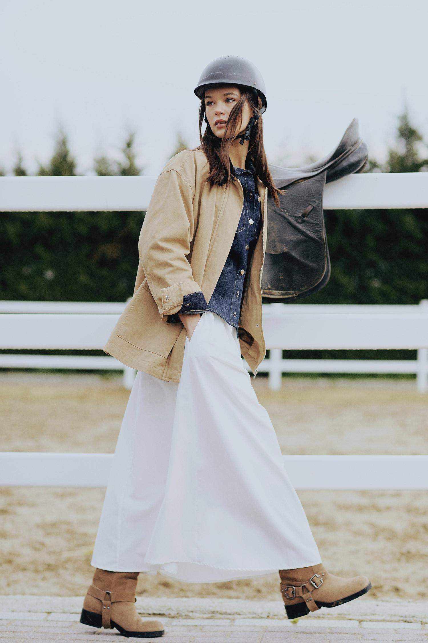 Jupe longue évasée à taille haute en tissu parachute