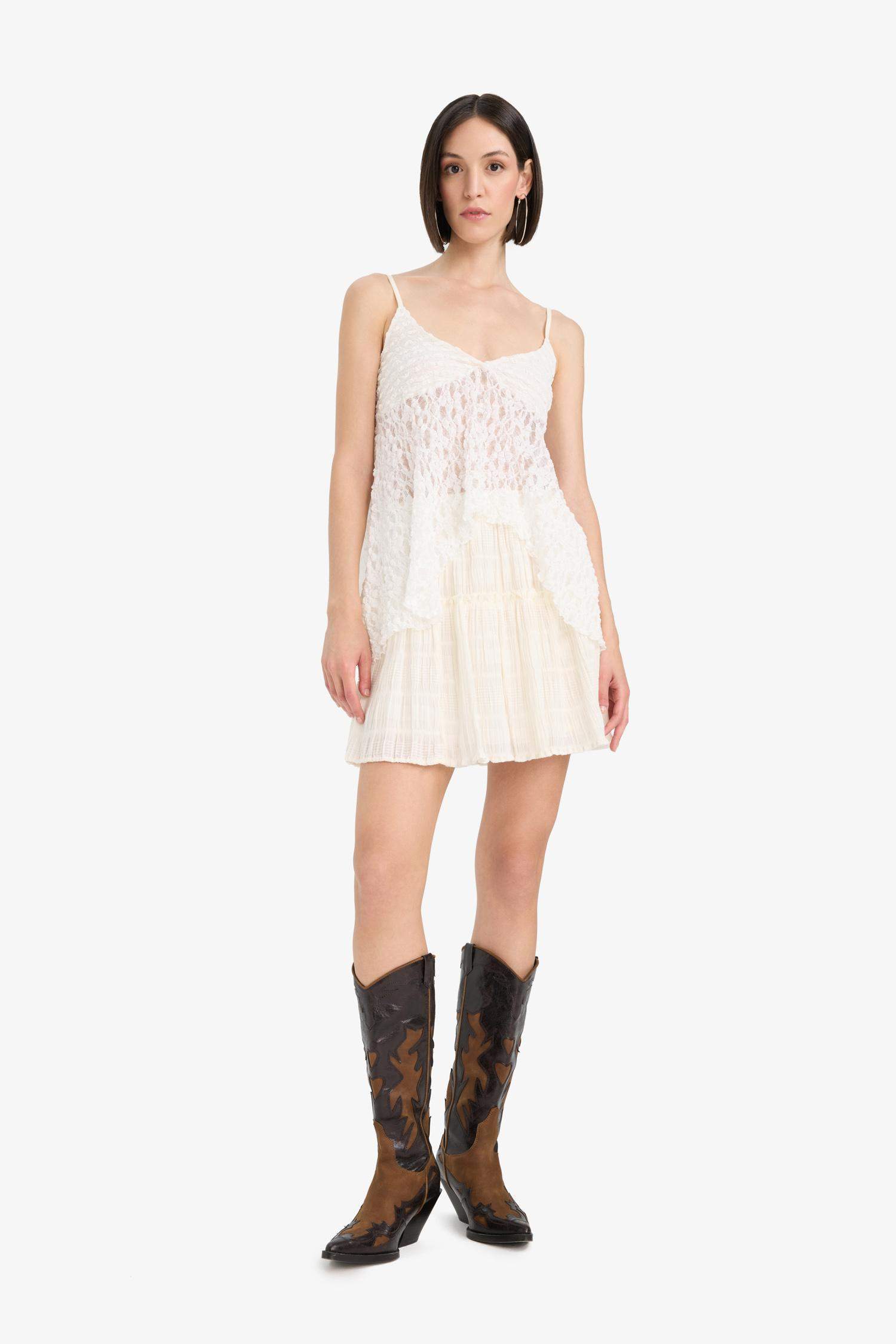 Afra x DeFacto A Kesim Normal Bel Pileli Pamuk Astarlı Dokulu Mini Etek