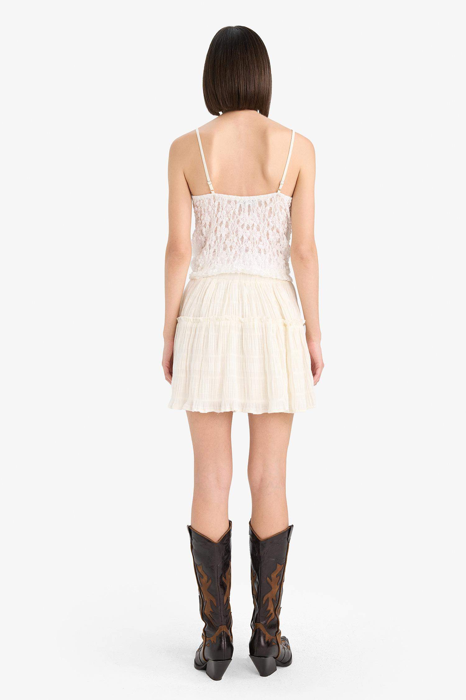 Afra x DeFacto A Kesim Normal Bel Pileli Pamuk Astarlı Dokulu Mini Etek