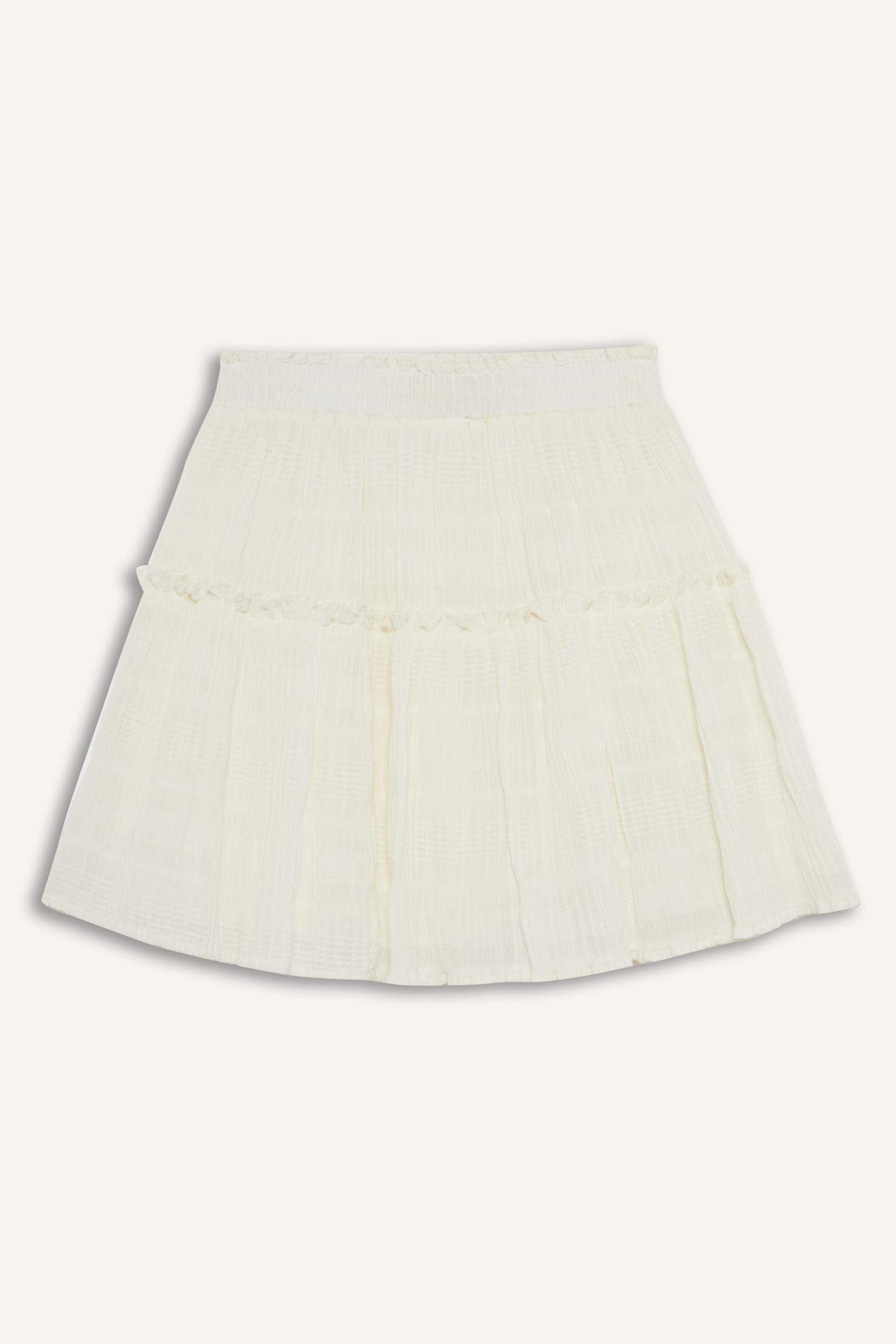 Afra x DeFacto A Kesim Normal Bel Pileli Pamuk Astarlı Dokulu Mini Etek