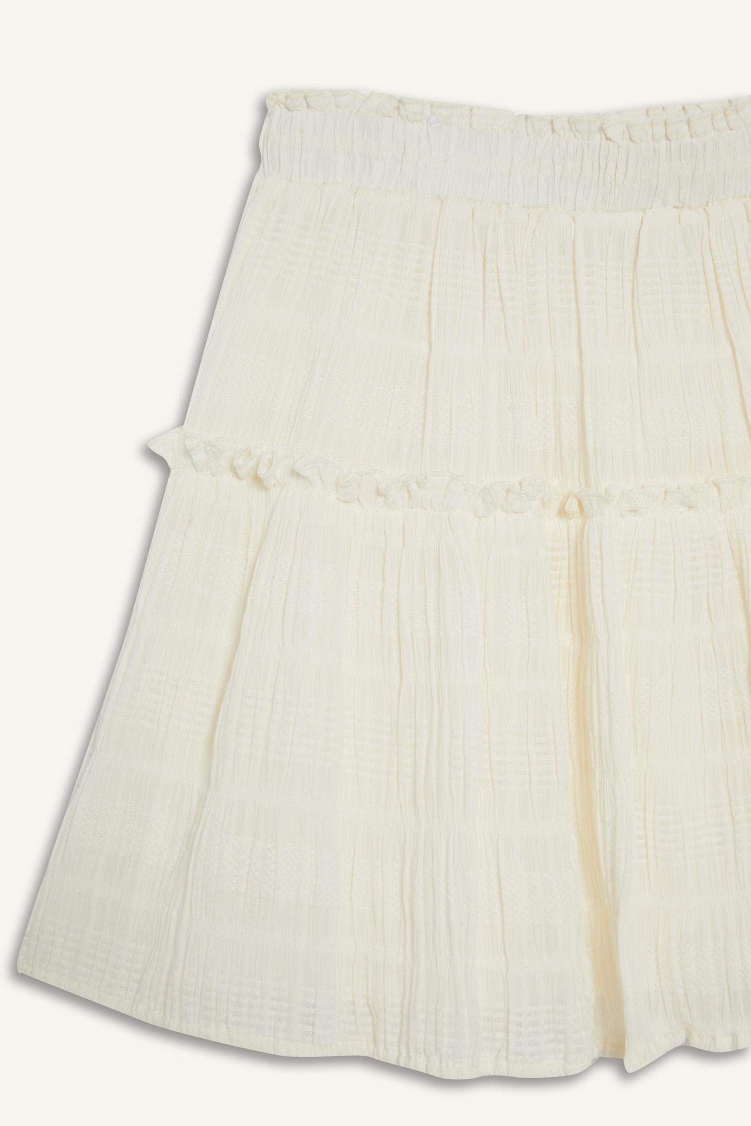 Afra x DeFacto A Kesim Normal Bel Pileli Pamuk Astarlı Dokulu Mini Etek