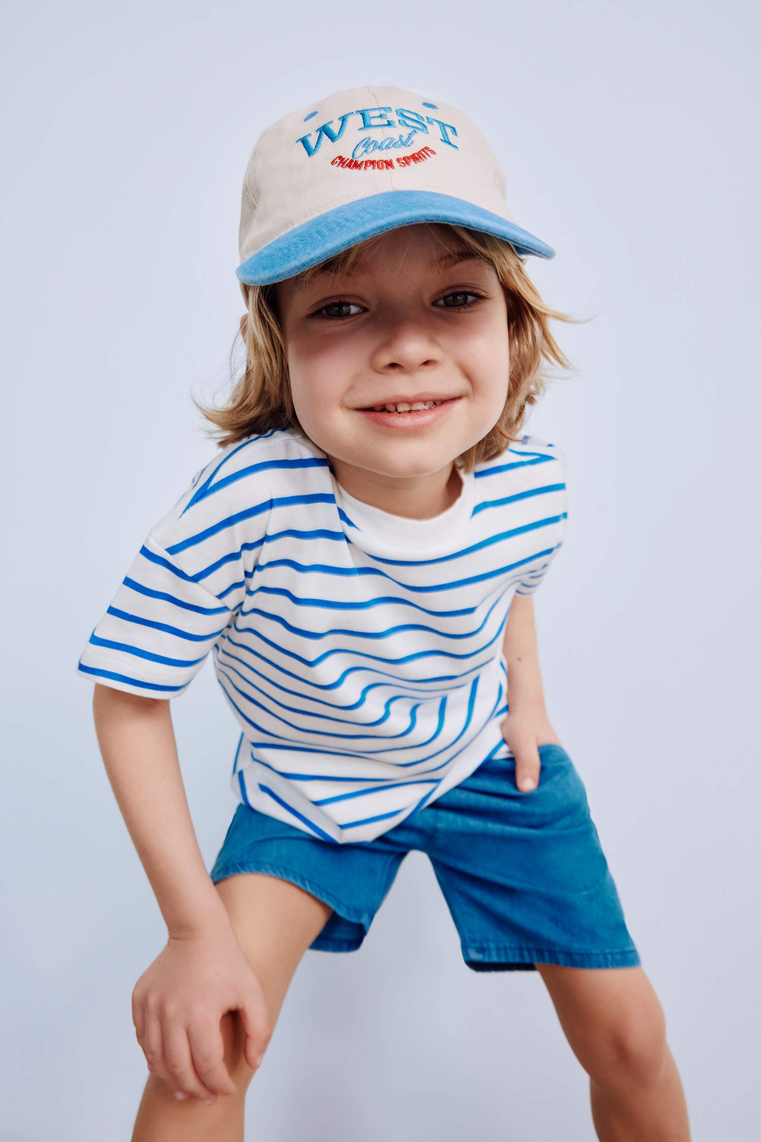 Erkek Bebek Bisiklet Yaka Çizgili Kısa Kollu Tişört