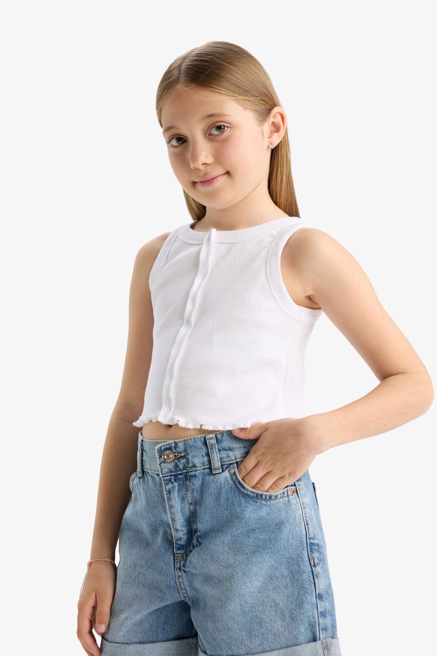 Girl Crew Neck Crop Top