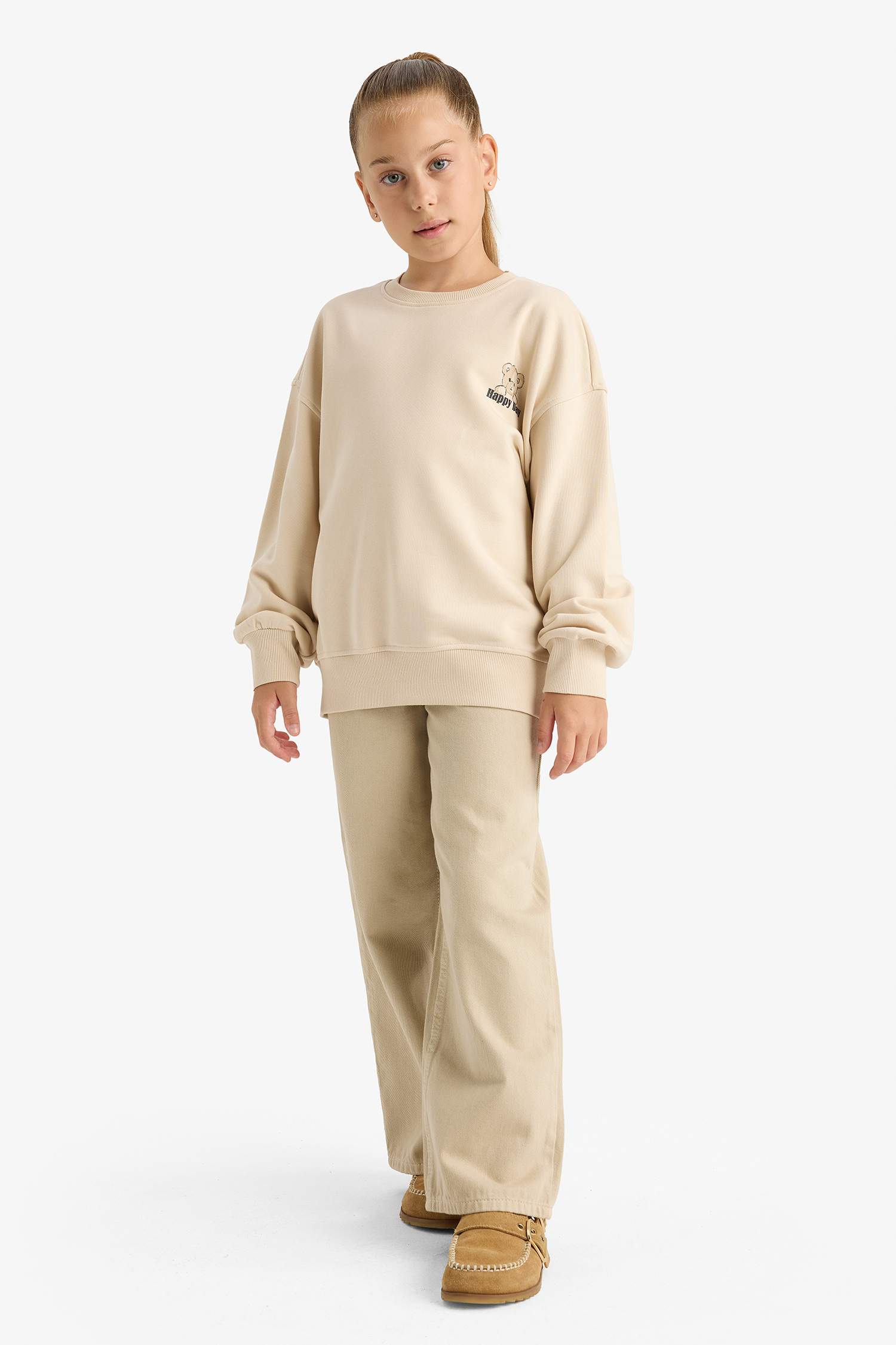 Girl Oversize Fit Crew Neck Printed Sweatshirt