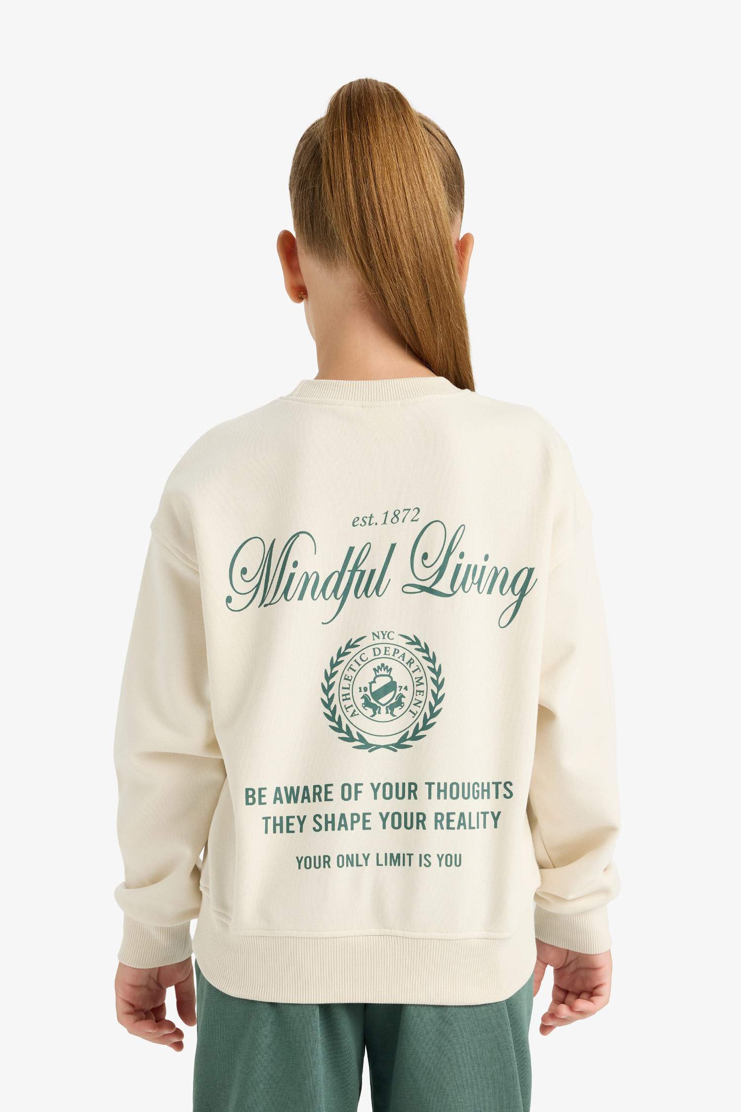 Kız Çocuk Relax Fit Bisiklet Yaka Sırt Baskılı Sweatshirt 