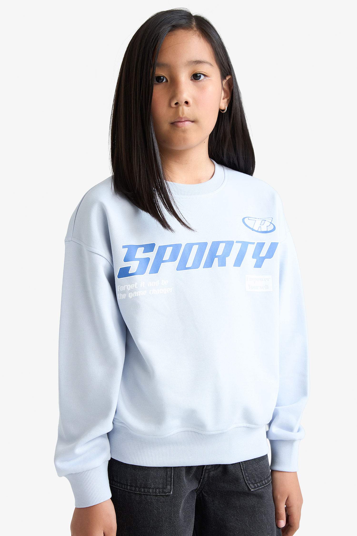 Kız Çocuk Relax Fit Bisiklet Yaka Baskılı Sweatshirt