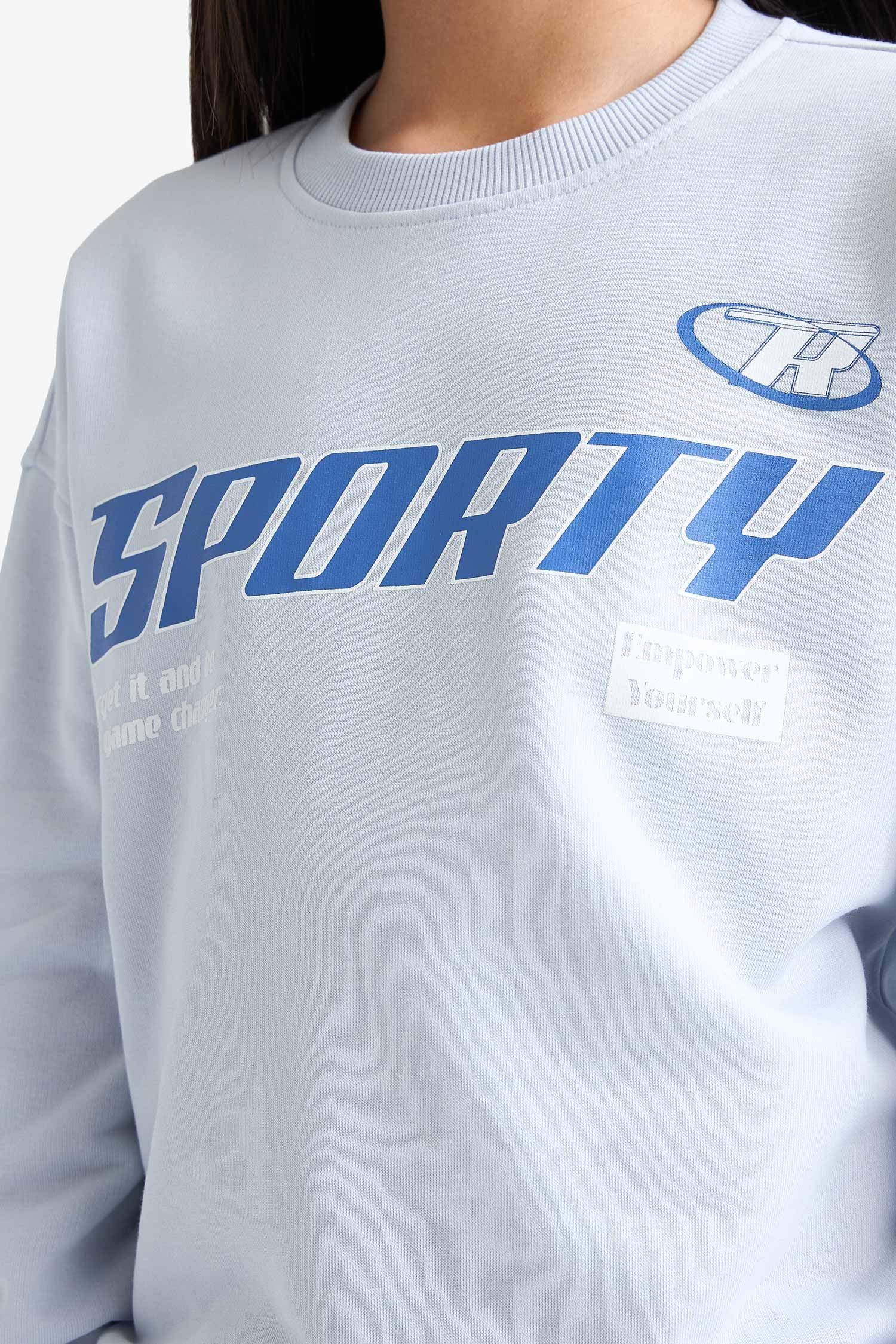 Kız Çocuk Relax Fit Bisiklet Yaka Baskılı Sweatshirt