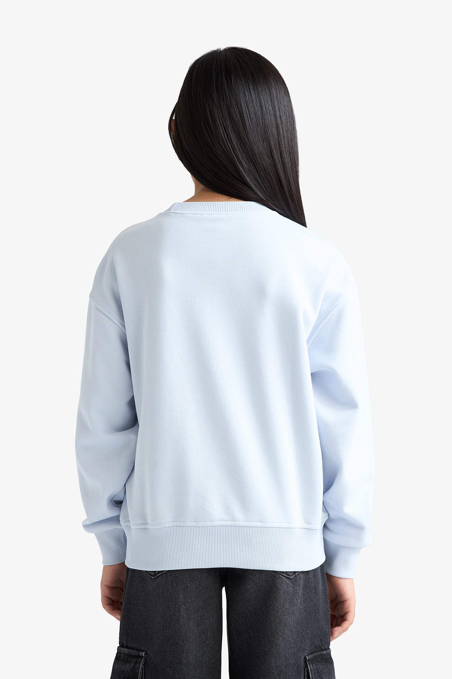 Kız Çocuk Relax Fit Bisiklet Yaka Baskılı Sweatshirt