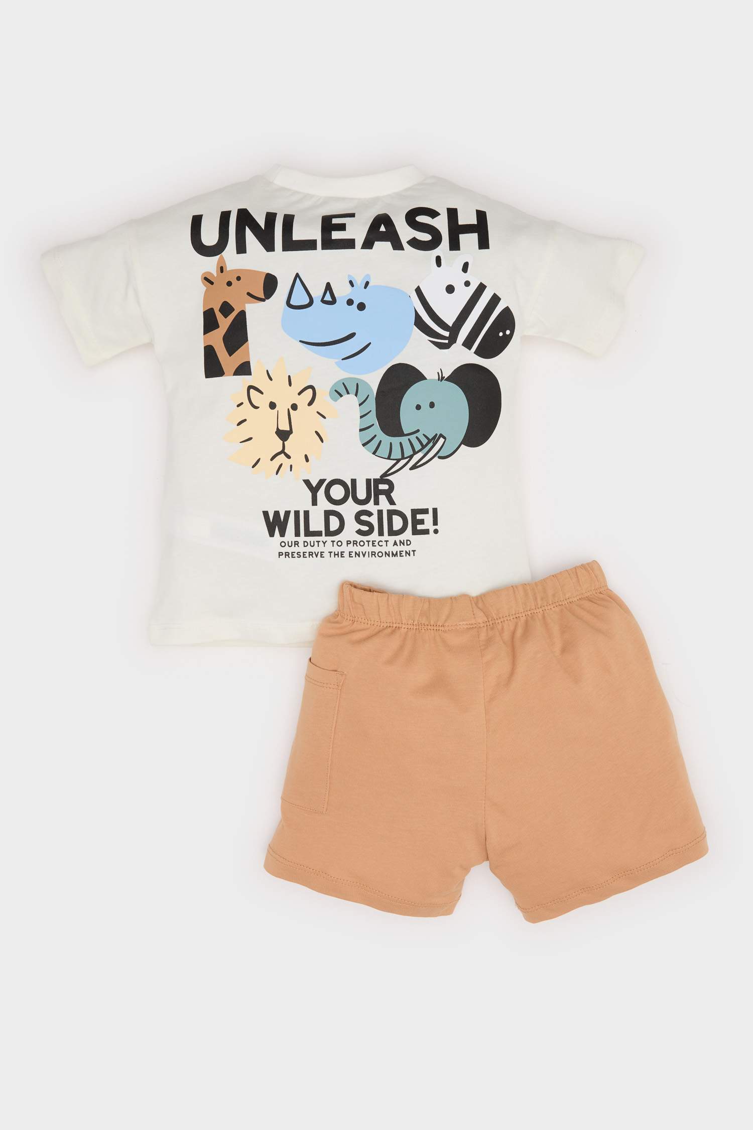 طقم بطباعة الحيوان بياقة مستديرة من قطعتين