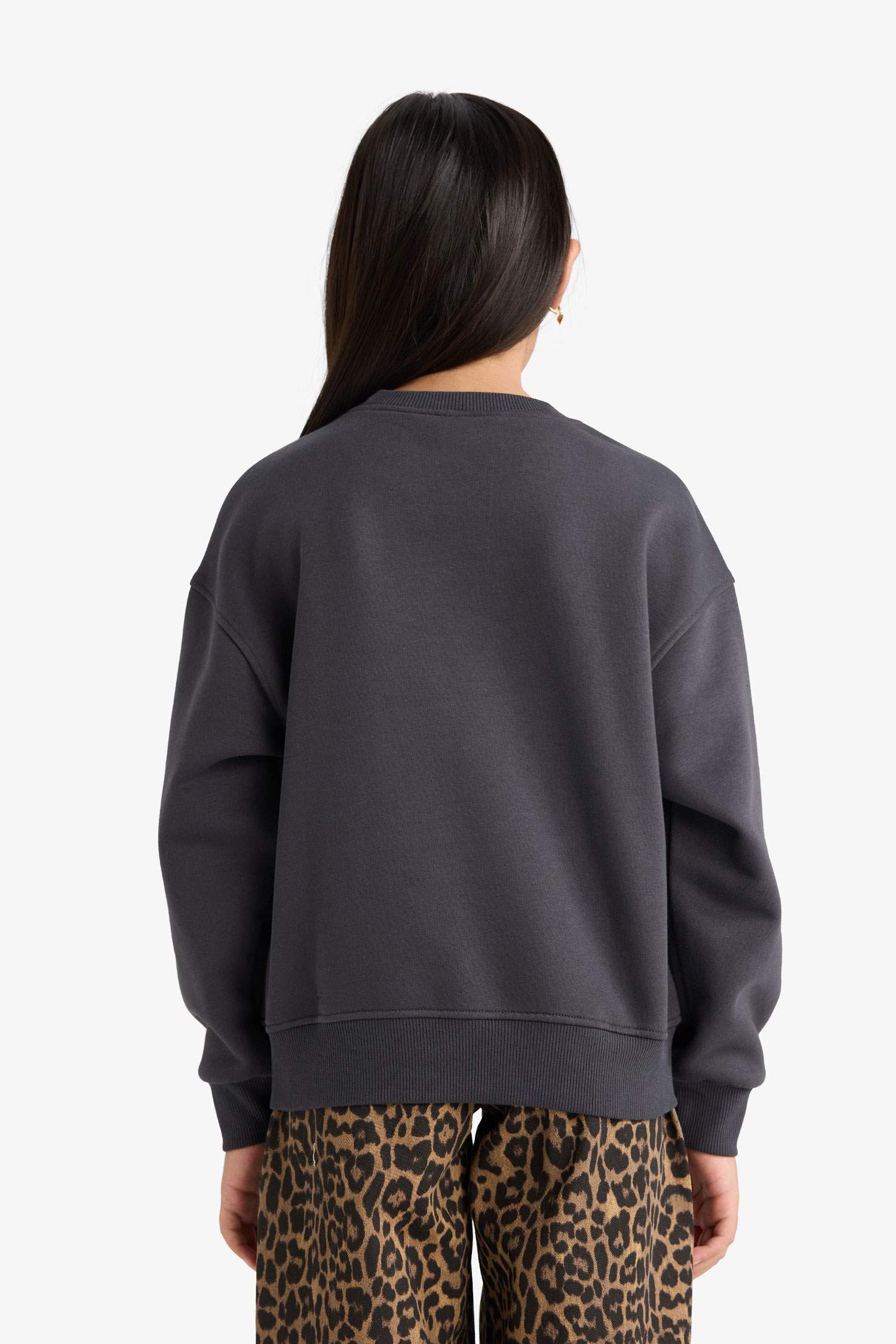 Kız Çocuk Relax Fit Bisiklet Yaka Baskılı İçi Yumuşak Tüylü Sweatshirt