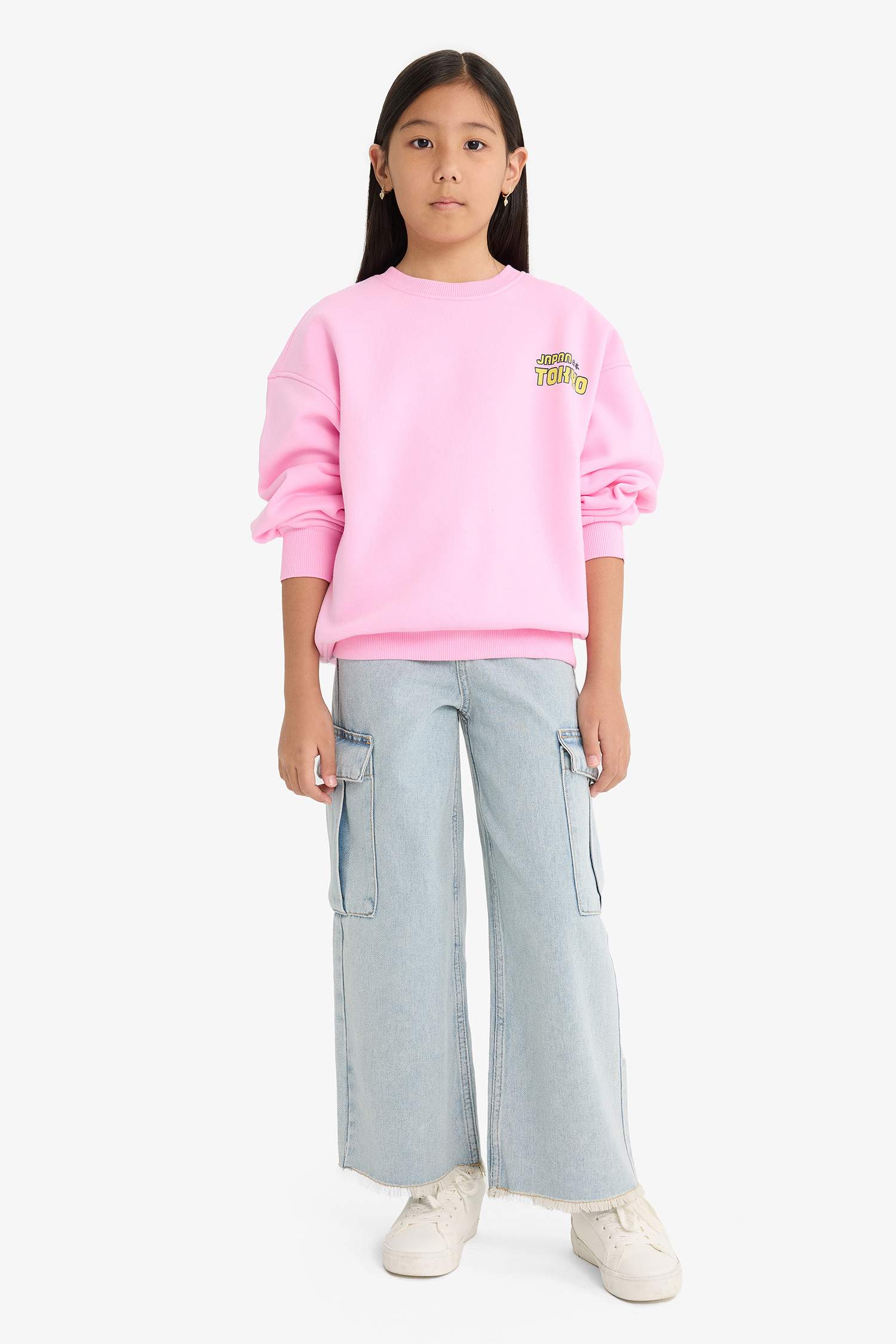 Girl Oversize Fit Crew Neck Printed Fleece Lining Sweatshirt