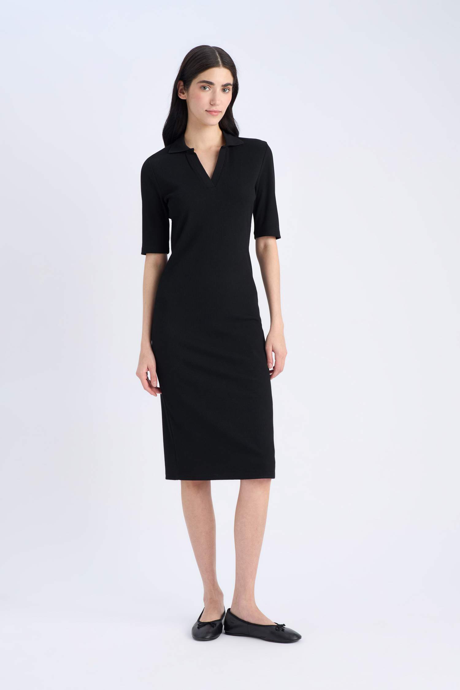 فستان ميدي مضلع بديكون بياخة بولو