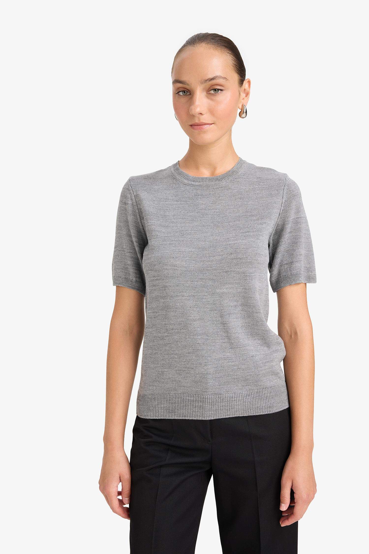 Regular Fit Bisiklet Yaka Kısa Kollu Triko Kazak