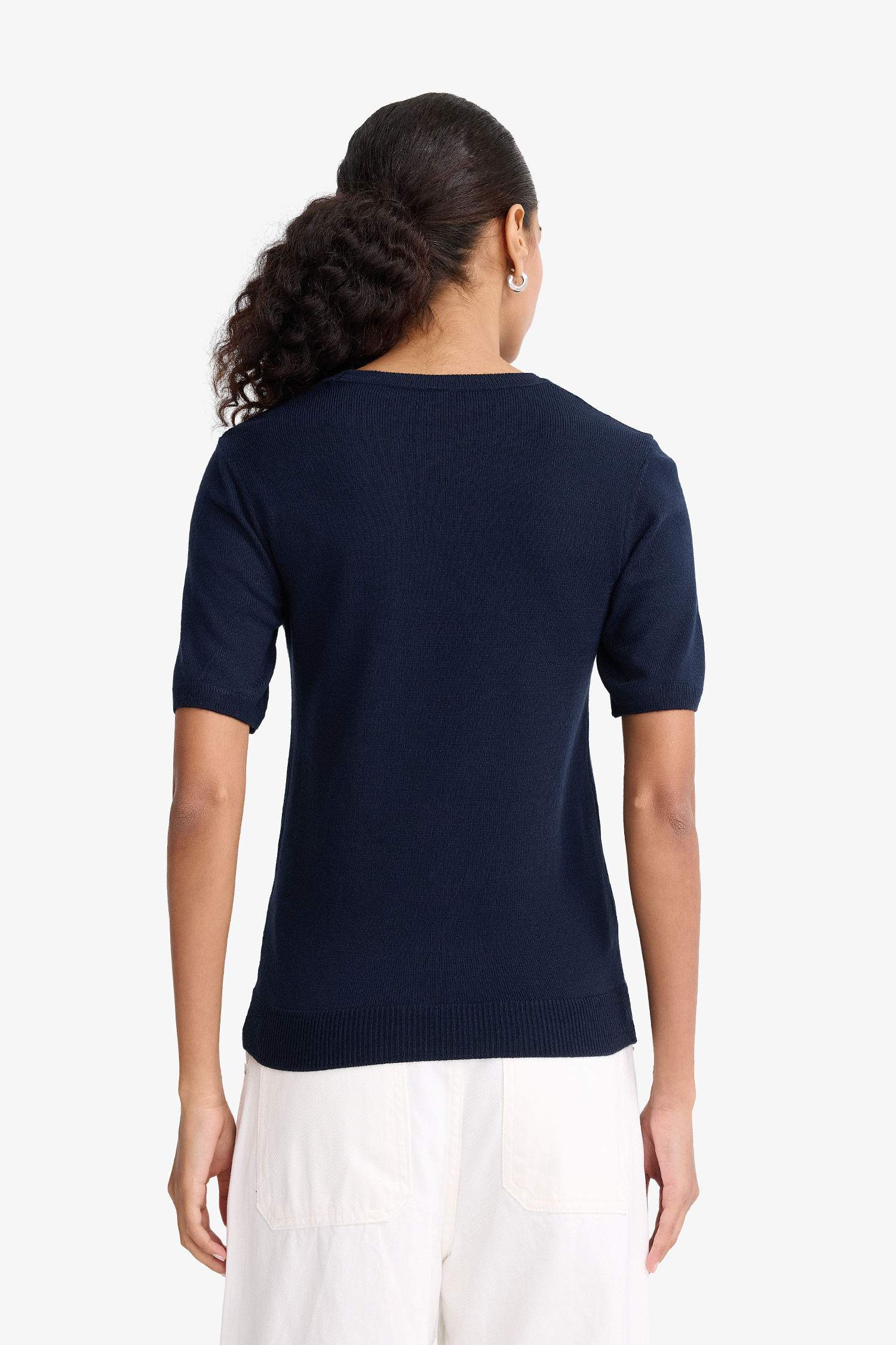 Regular Fit Bisiklet Yaka Kısa Kollu Triko Kazak