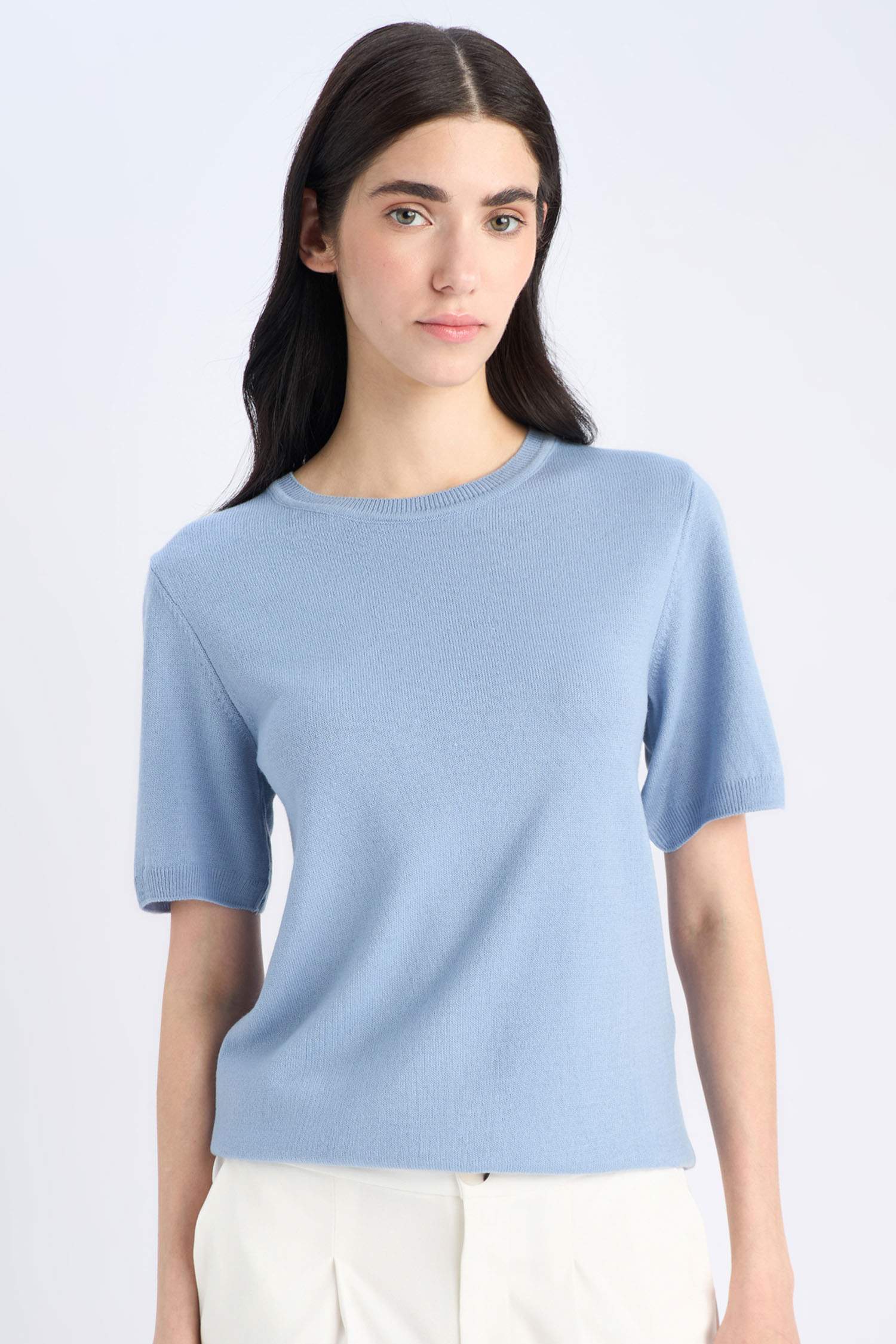 Regular Fit Basic Short Sleeve Knitwear Pullover