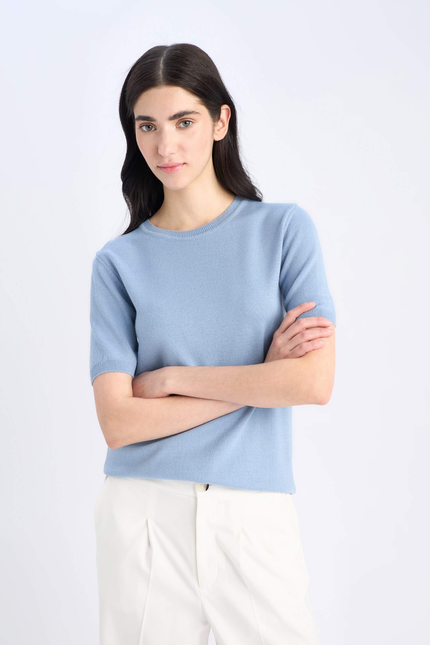 Regular Fit Basic Short Sleeve Knitwear Pullover