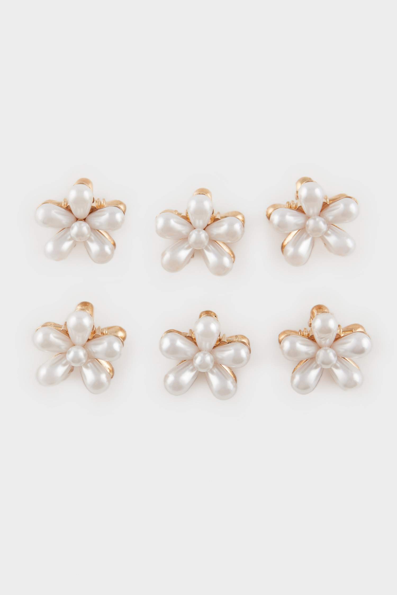 Kadın 6'lı İnci Çiçek Motifli Mandal Toka