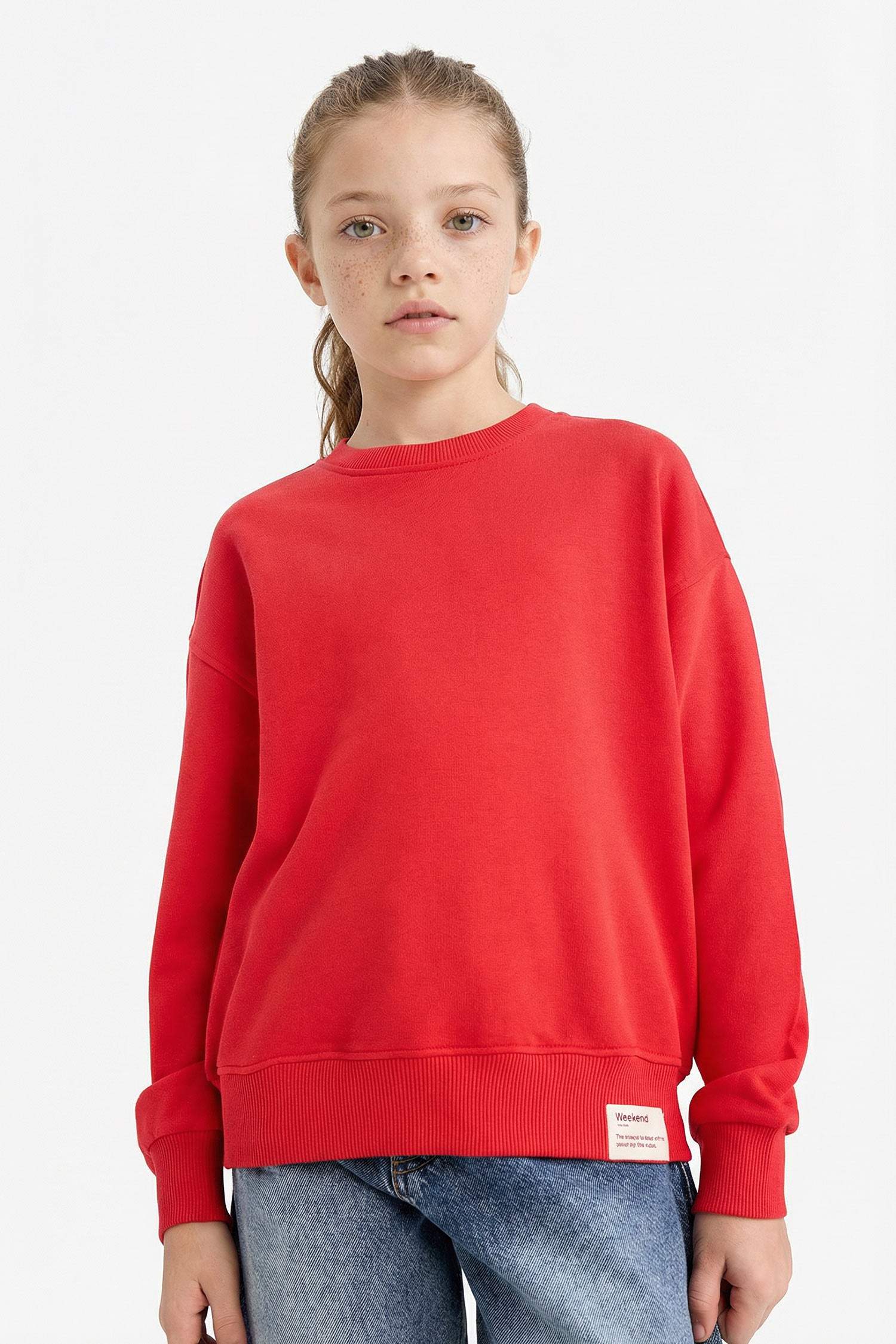 Kız Çocuk Relax Fit Bisiklet Yaka Baskılı Sweatshirt