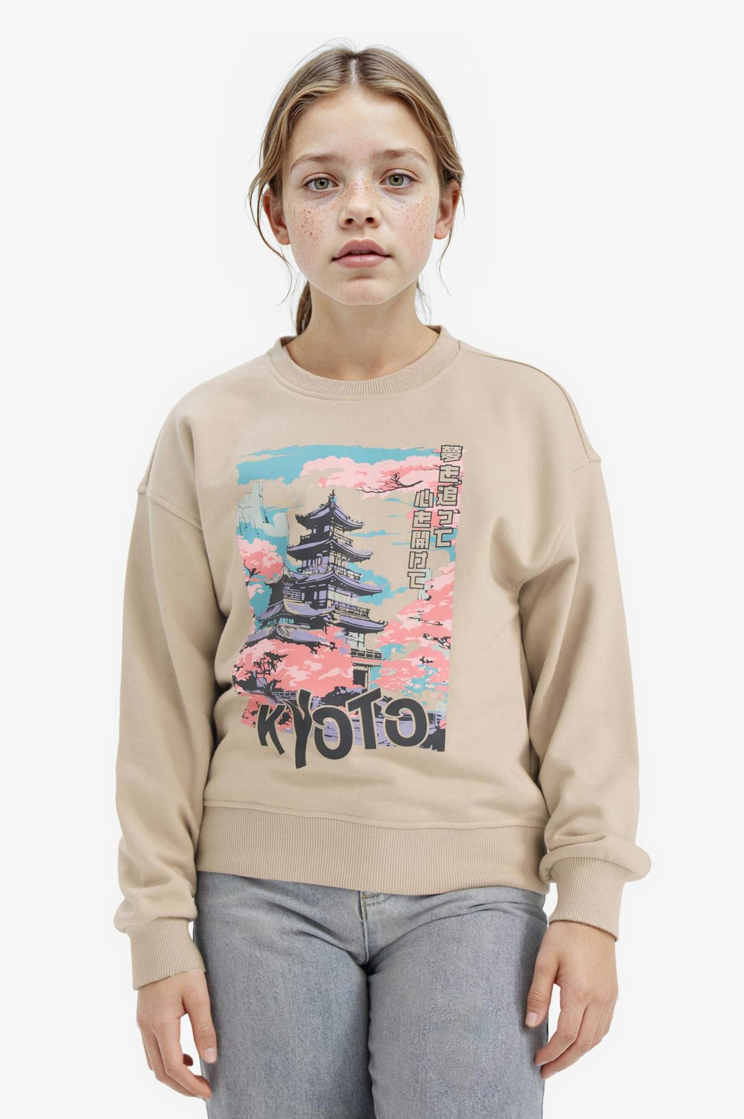 سويت شيرت بناتي مطبوع قصة مريحة