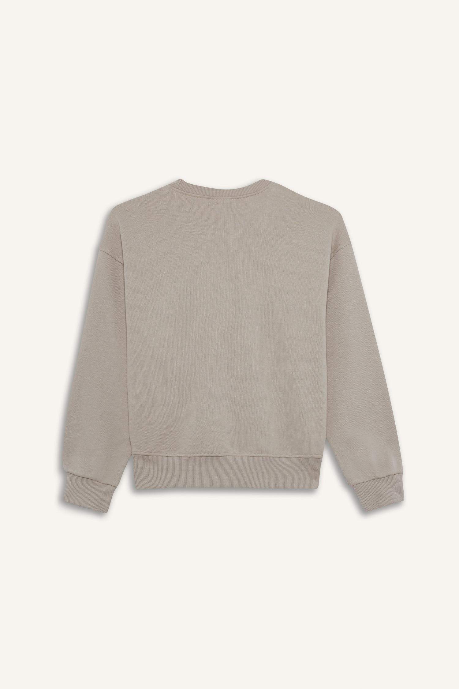 Kız Çocuk Relax Fit Bisiklet Yaka Baskılı Sweatshirt