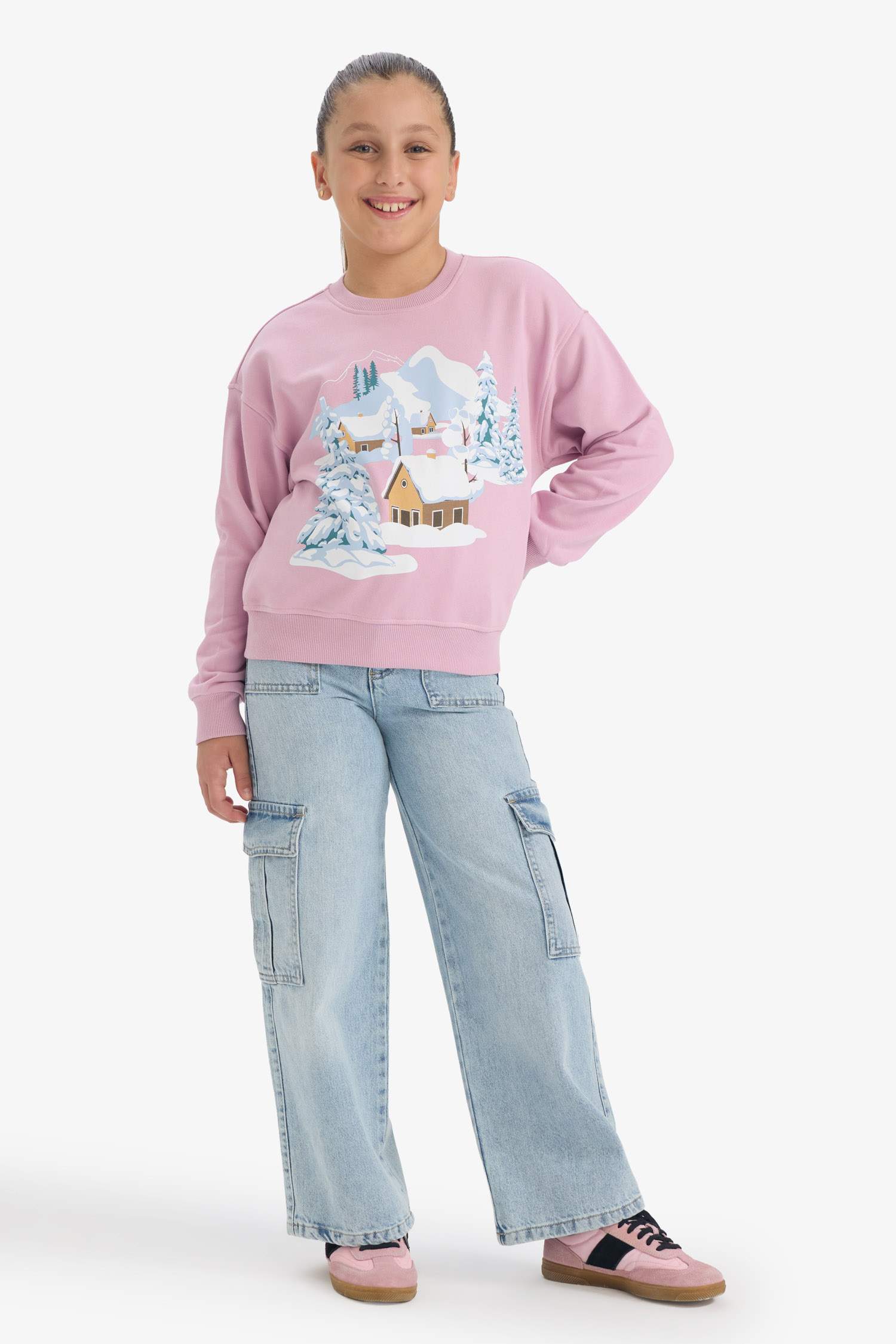 Girl Relax Fit Crew Neck Printed Sweatshirt