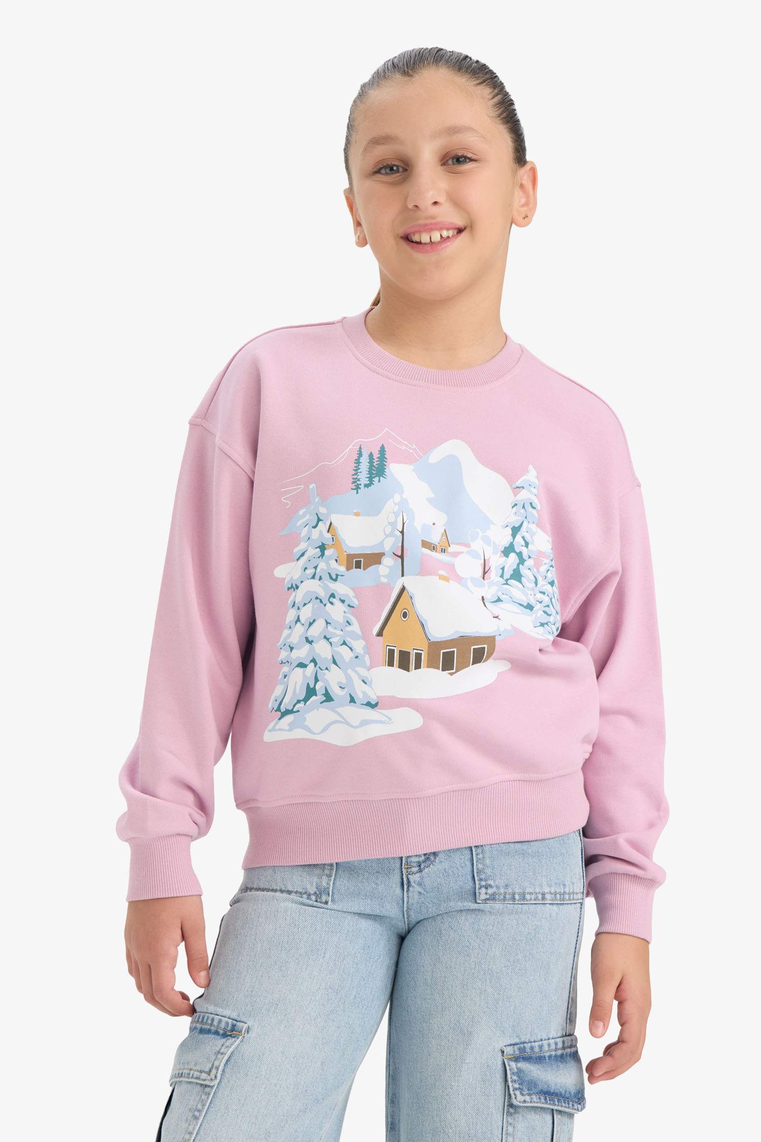 Girl Relax Fit Crew Neck Printed Sweatshirt