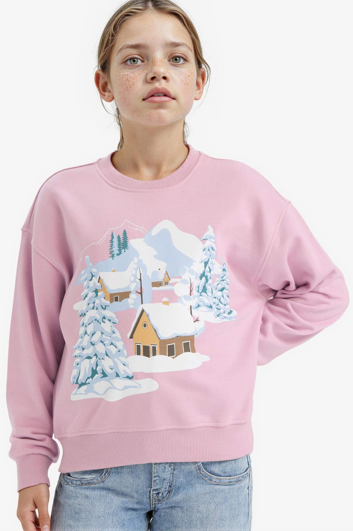 Girl Relax Fit Crew Neck Printed Sweatshirt