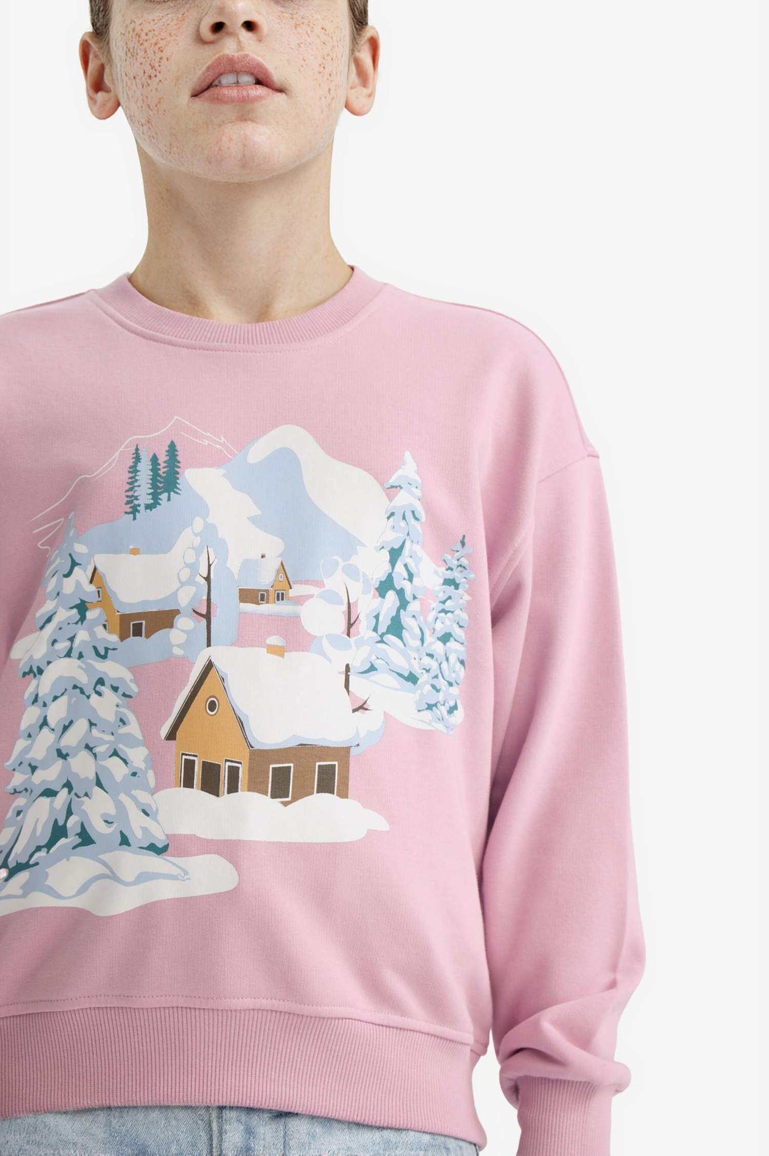 Girl Relax Fit Crew Neck Printed Sweatshirt