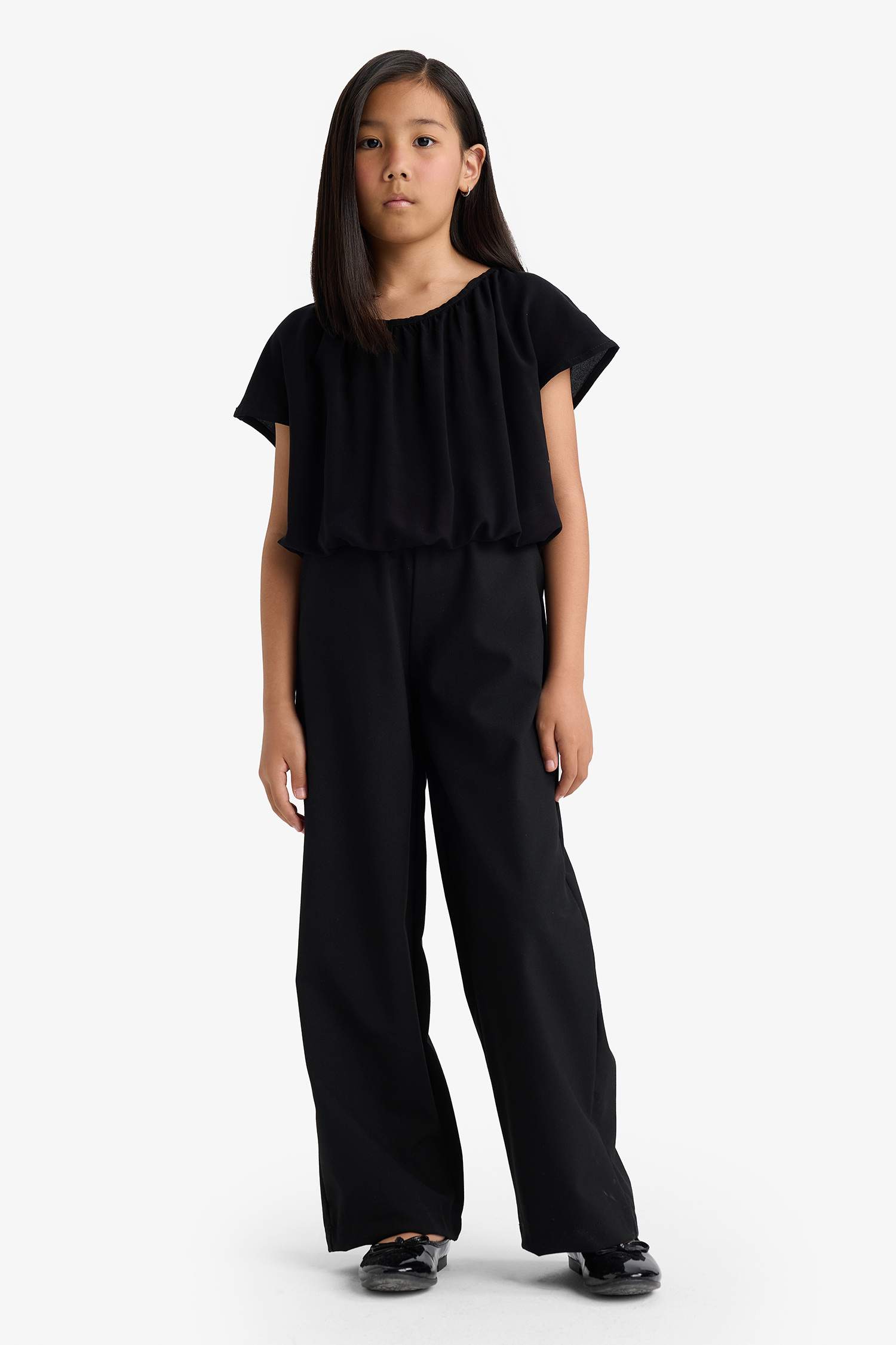 Kız Çocuk Yuvarlak Yaka Kısa Kollu Siyah Bluz