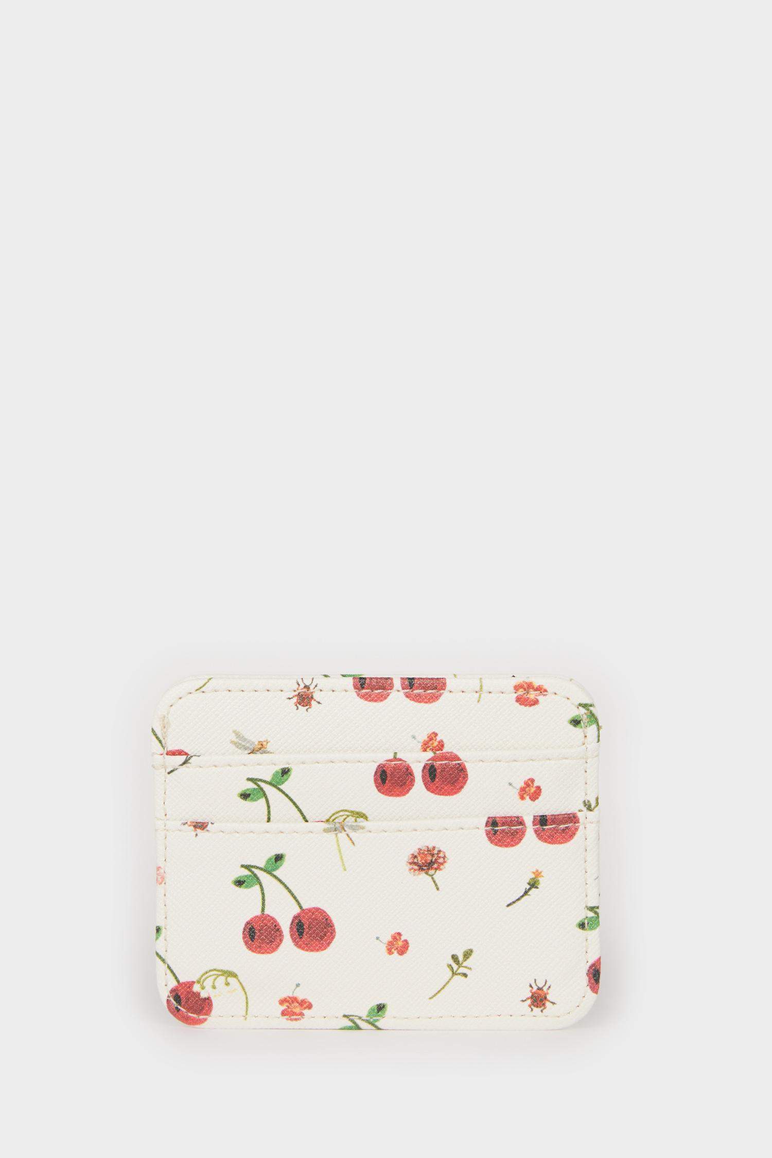 Kadın Kiraz Desenli Suni Deri Kartlık