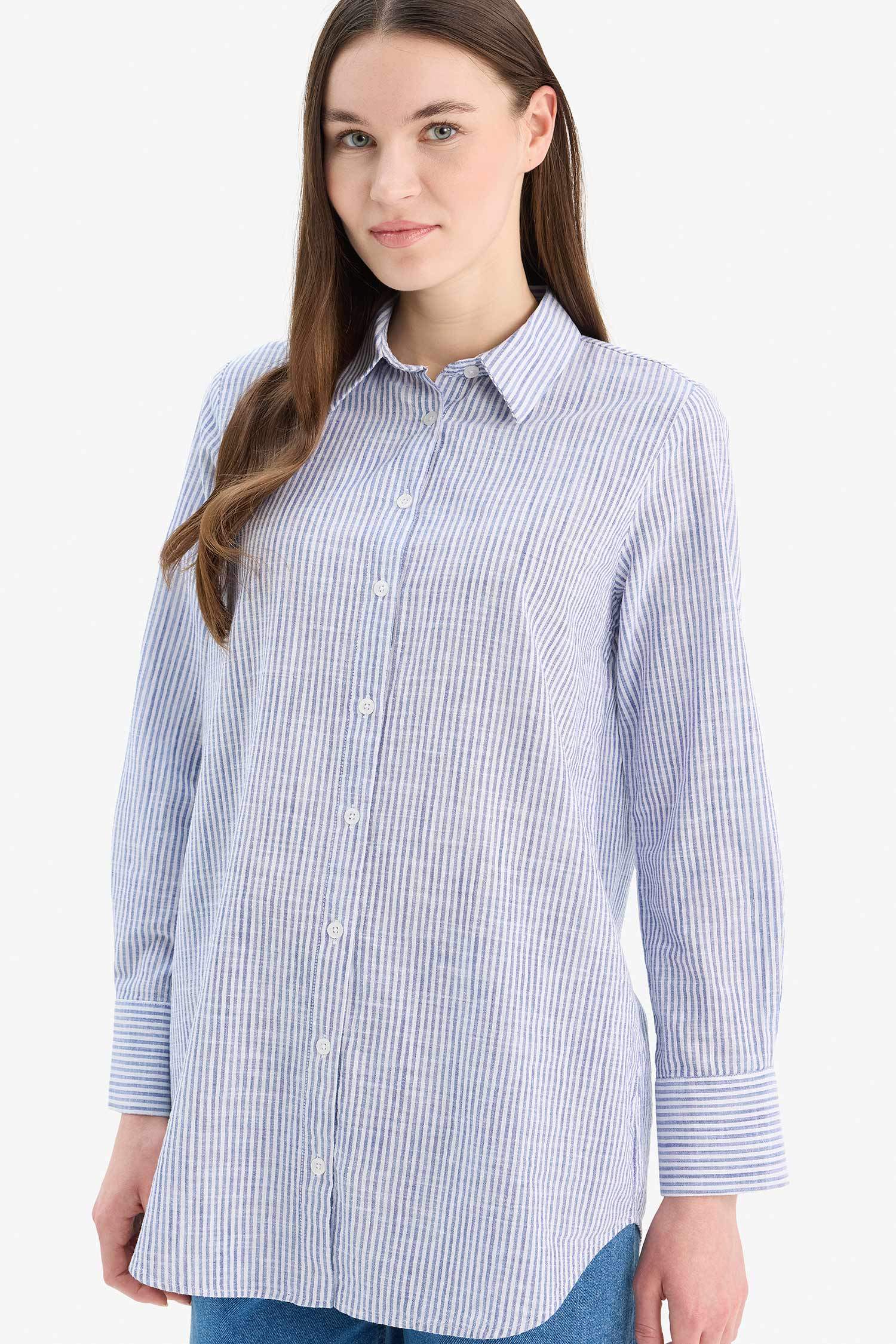 Regular Fit Shirt Collar Long Sleeve Tunic